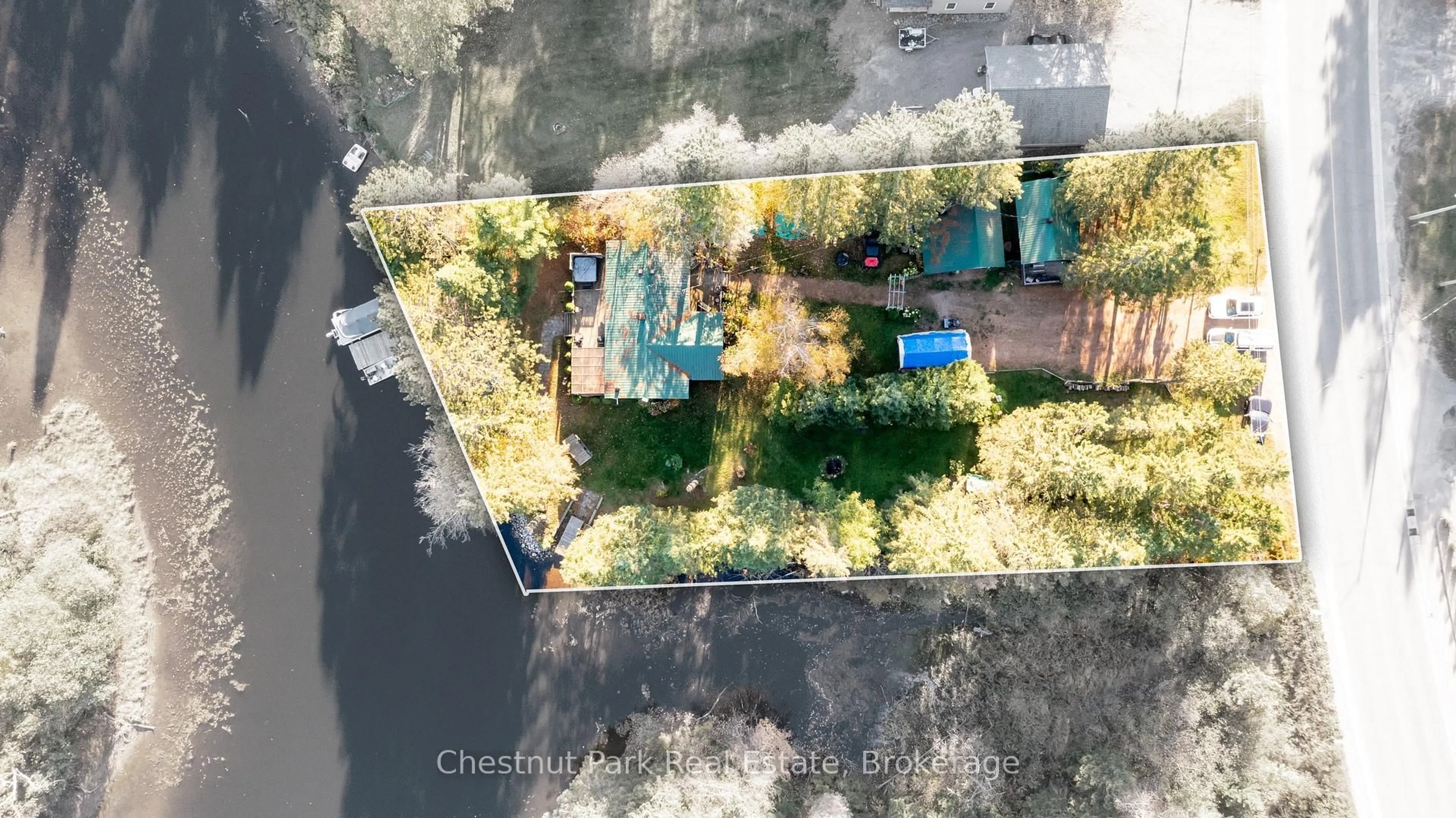 A pic from outside/outdoor area/front of a property/back of a property/a pic from drone, water/lake/river/ocean view for 1725 518 East Highway, Kearney Ontario P0A 1M0
