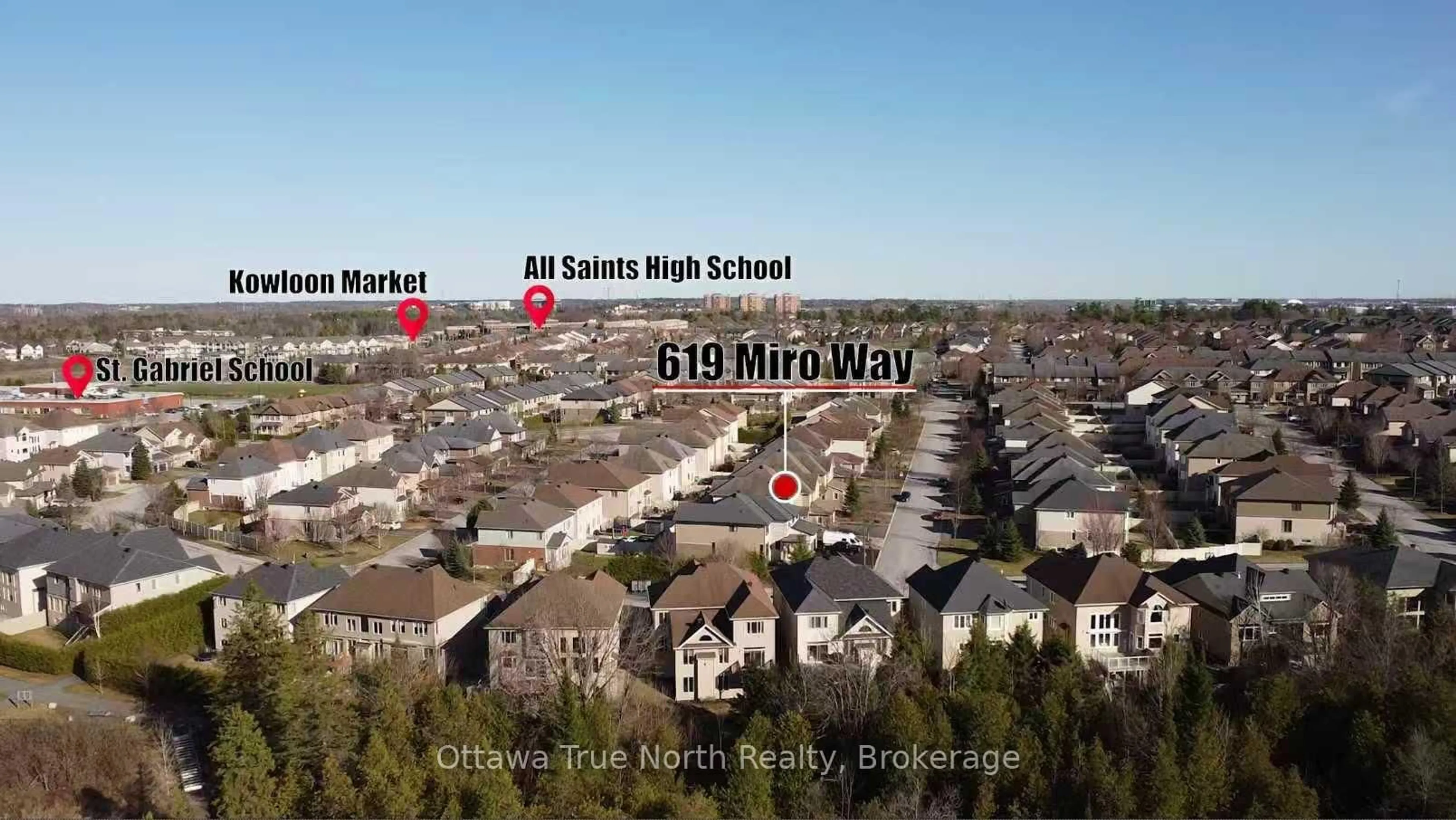 A pic from outside/outdoor area/front of a property/back of a property/a pic from drone, street for 619 Miro Way, Ottawa Ontario K2T 0E6