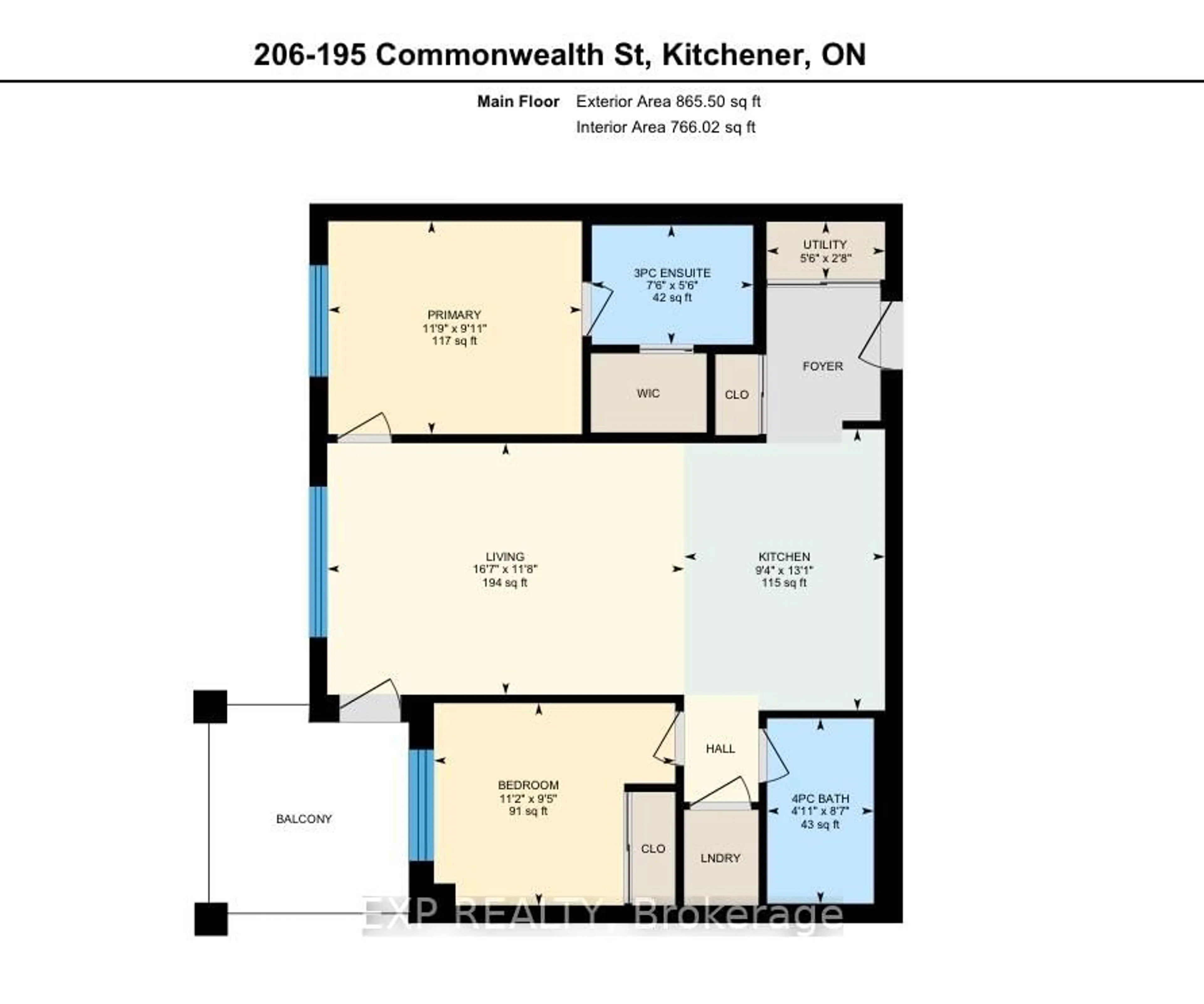 Floor plan for 195 Commonwealth St #206, Kitchener Ontario N2E 0H5