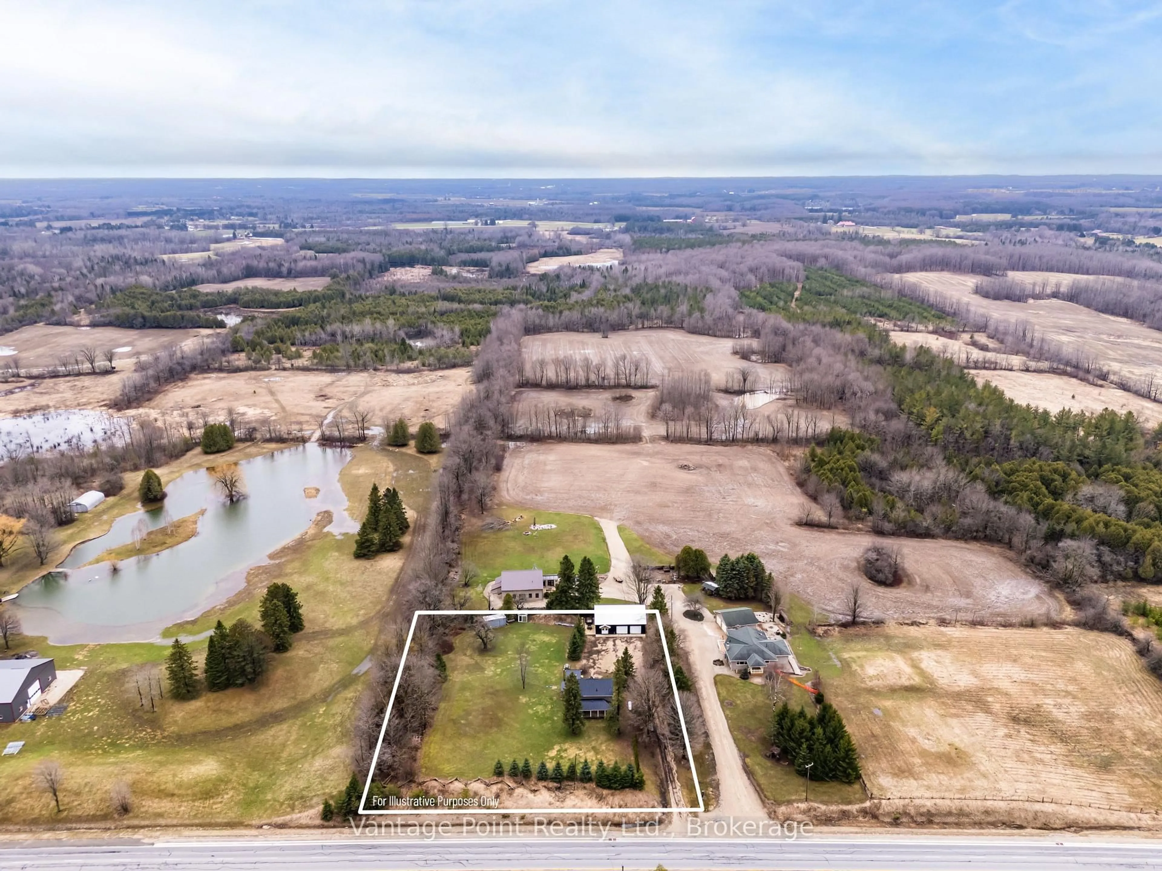 A pic from outside/outdoor area/front of a property/back of a property/a pic from drone, water/lake/river/ocean view for 773760 10 Highway, Grey Highlands Ontario N0C 1E0