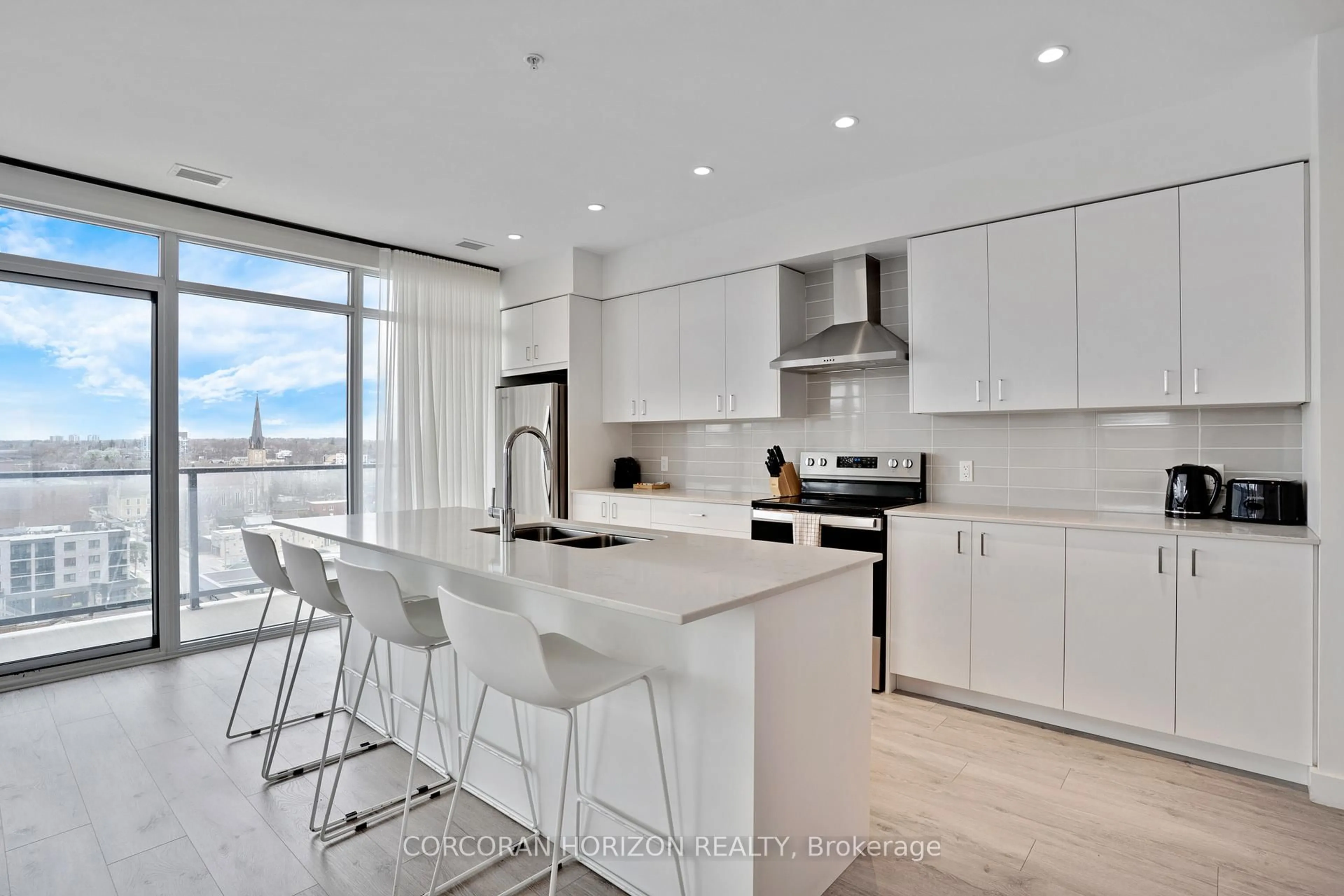 Open concept kitchen, ceramic/tile floor for 15 Glebe St #802, Cambridge Ontario N1S 0C3