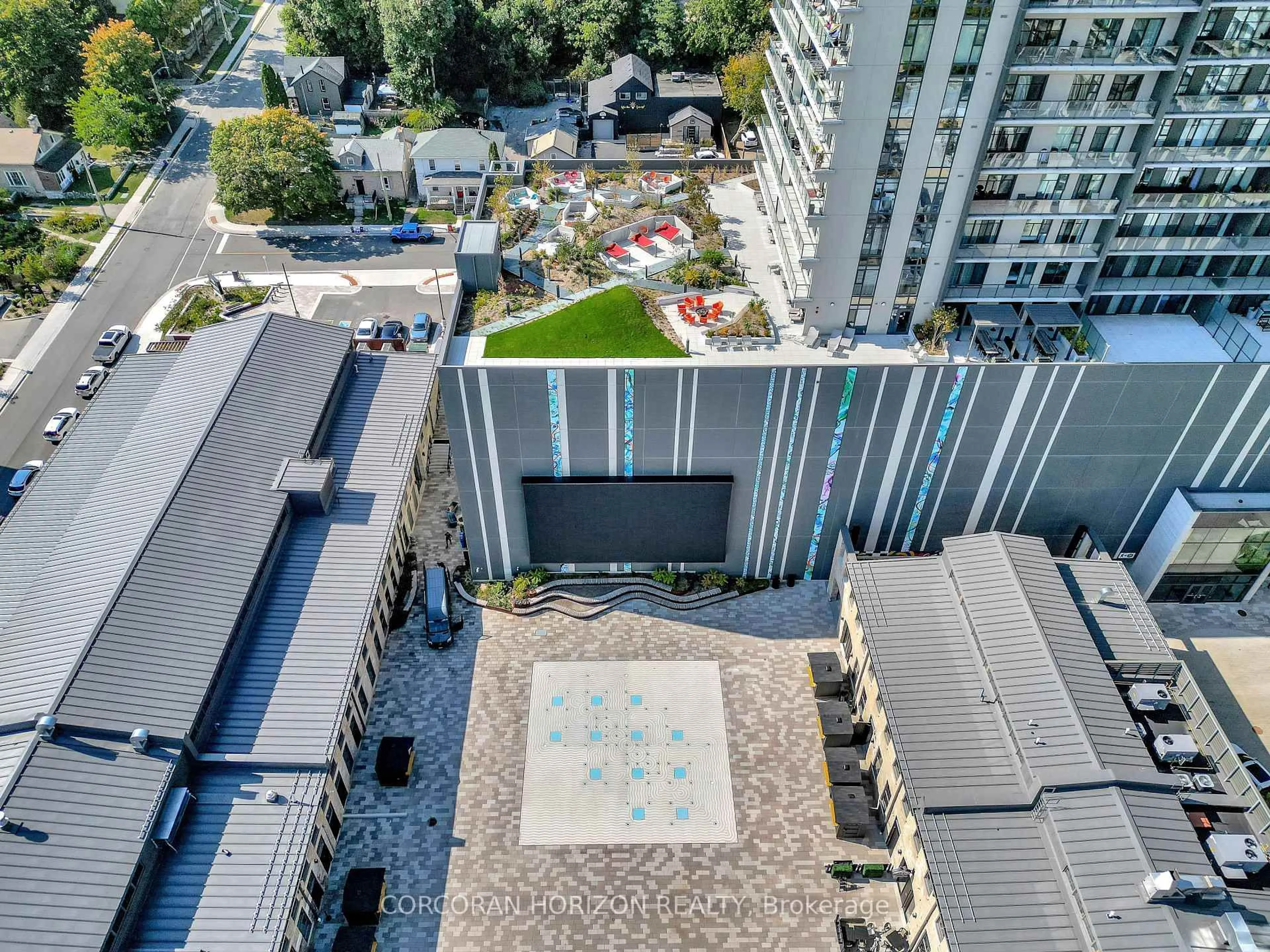 A pic from outside/outdoor area/front of a property/back of a property/a pic from drone, city buildings view from balcony for 15 Glebe St #802, Cambridge Ontario N1S 0C3