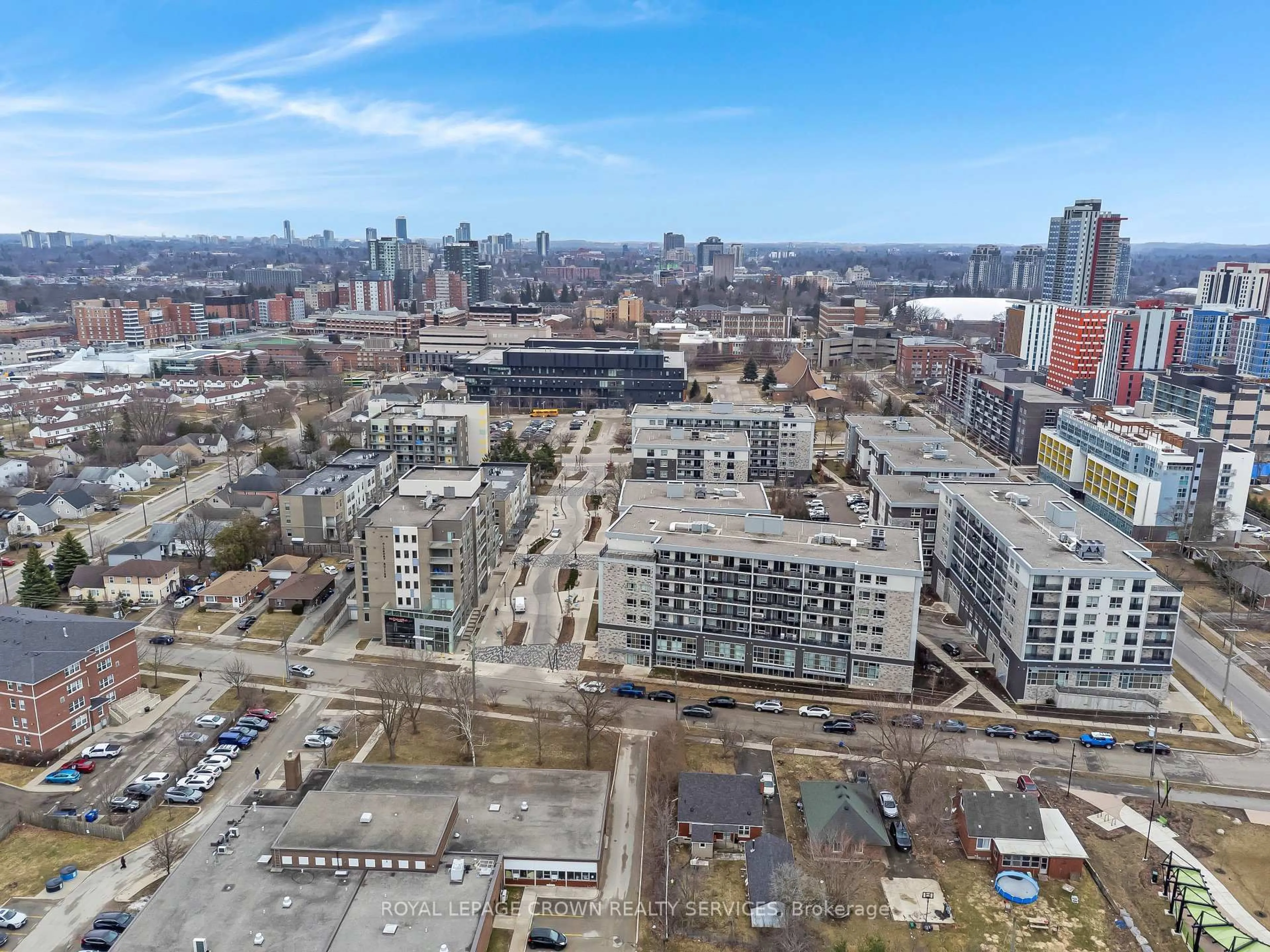A pic from outside/outdoor area/front of a property/back of a property/a pic from drone, city buildings view from balcony for 275 Larch St #G603, Waterloo Ontario N2L 3R2