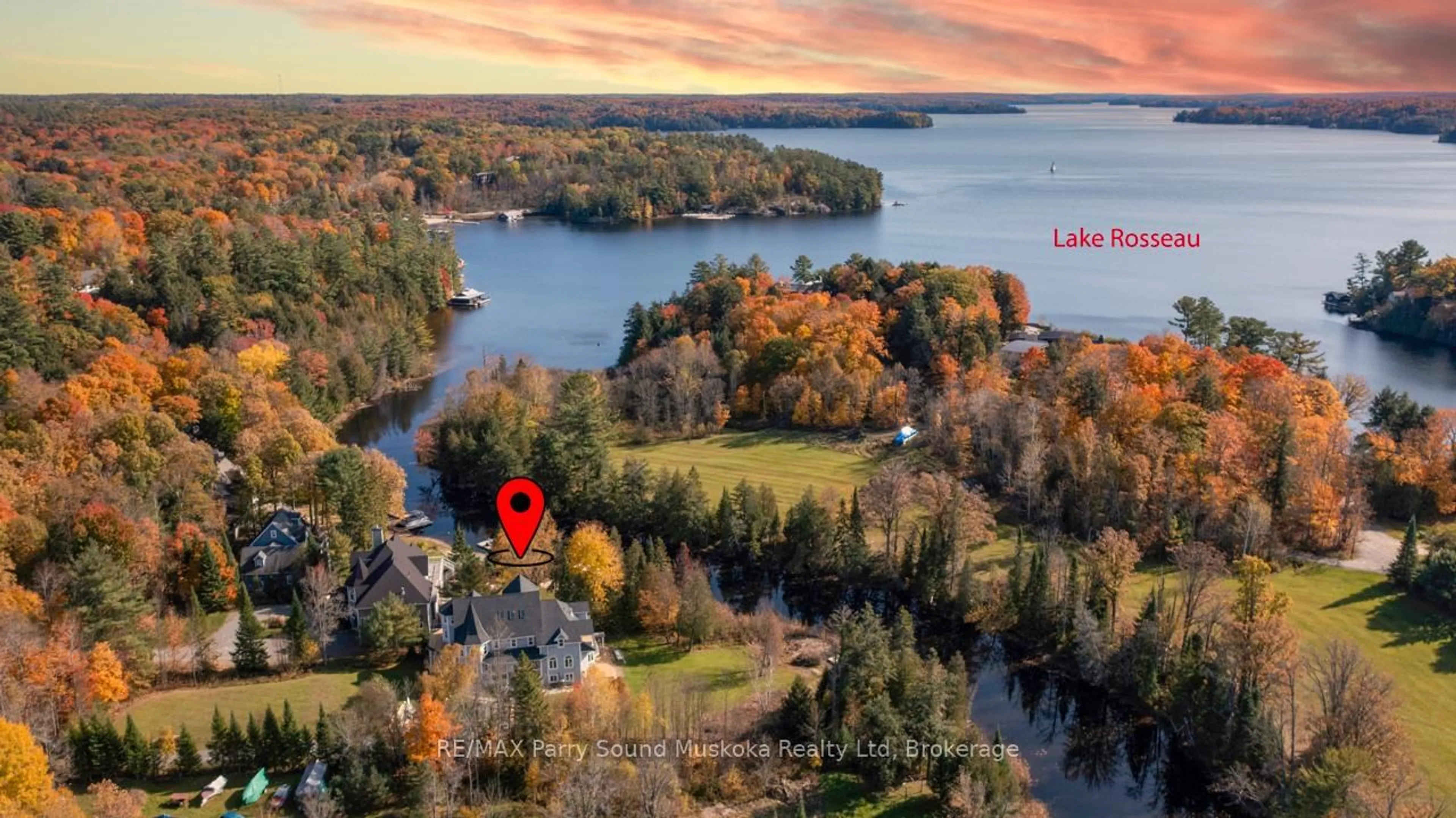 A pic from outside/outdoor area/front of a property/back of a property/a pic from drone, water/lake/river/ocean view for 14-16 KNOWLES Cres, Seguin Ontario P0C 1J0