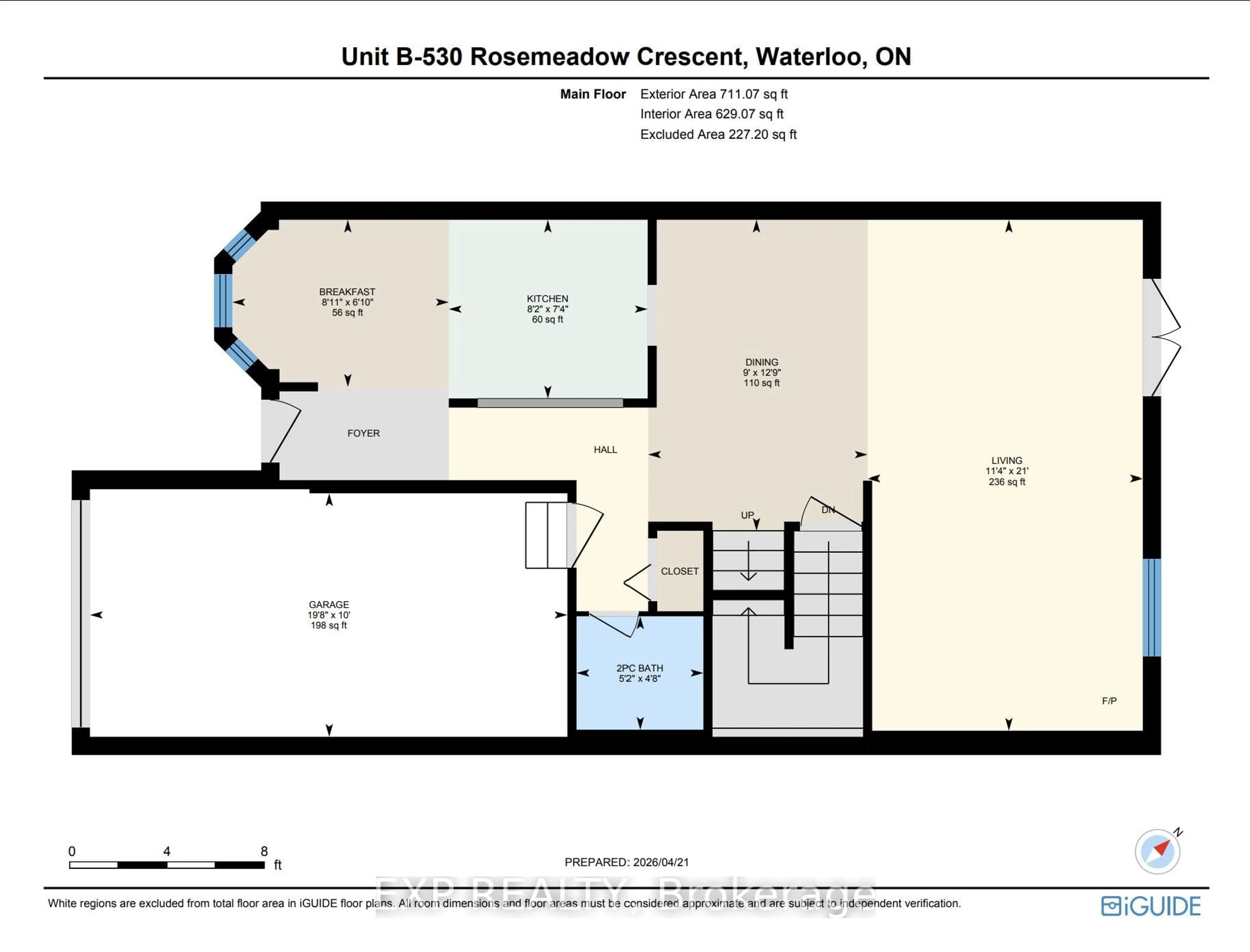 Floor plan for 530B Rosemeadow Cres, Waterloo Ontario N2T 2A1