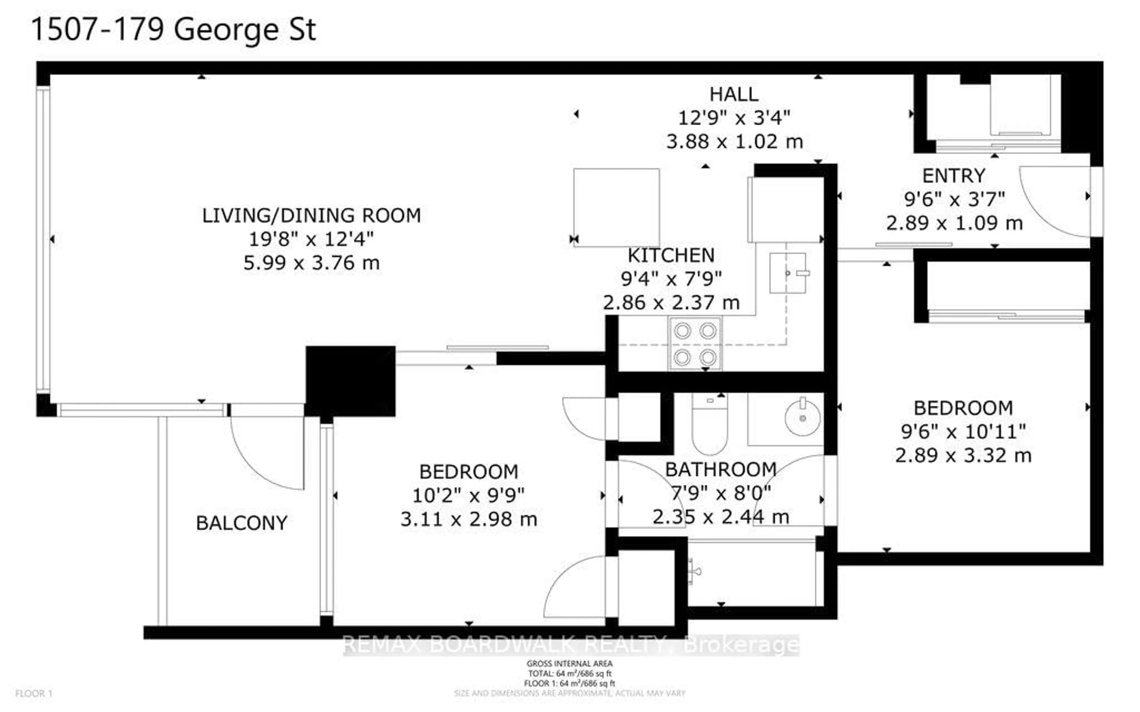 Floor plan for 179 George St #1507, Ottawa Ontario K1N 1J8