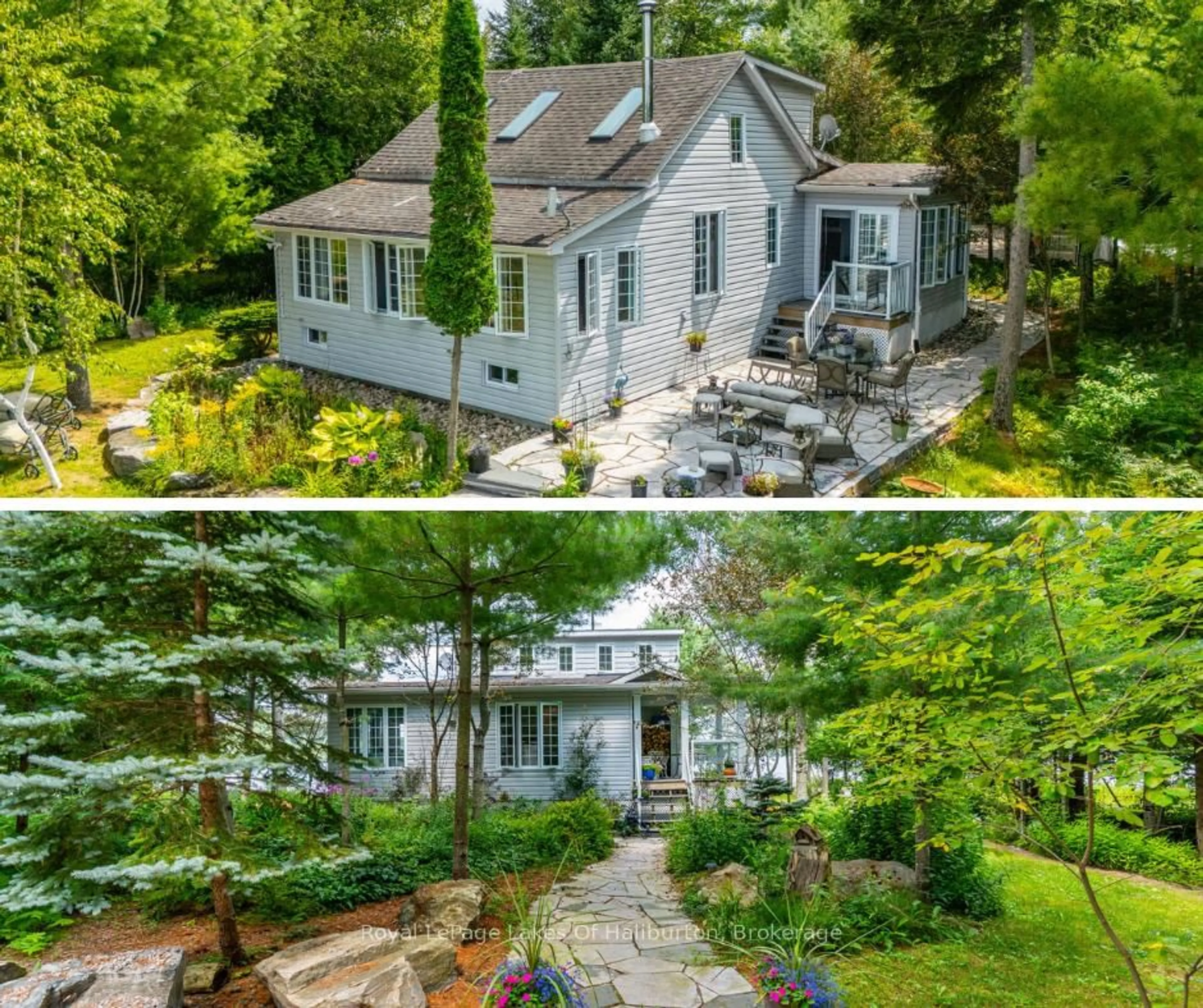 A pic from outside/outdoor area/front of a property/back of a property/a pic from drone, water/lake/river/ocean view for 1049 Ninatigo Lane, Algonquin Highlands Ontario K0M 1S0