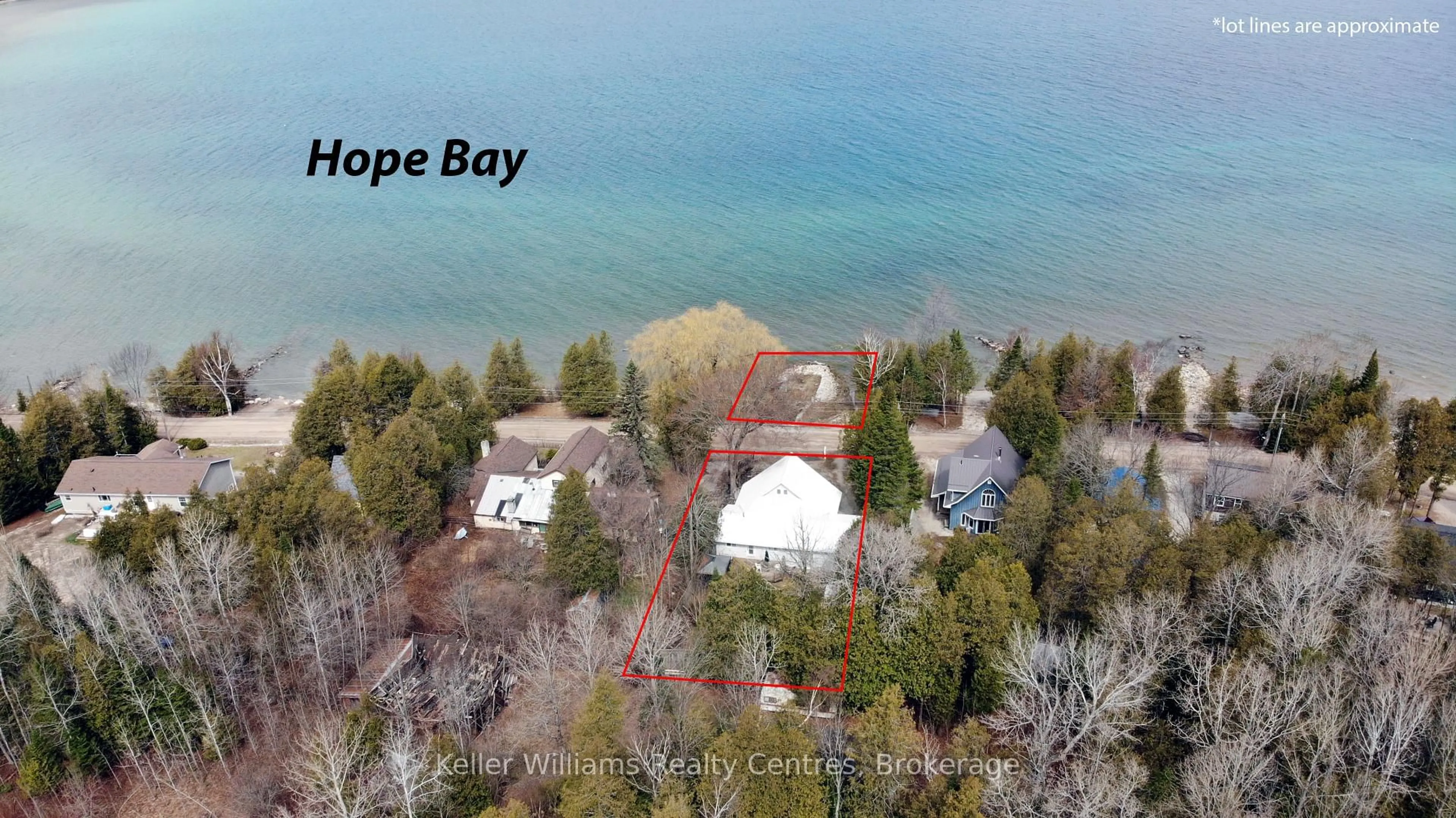 A pic from outside/outdoor area/front of a property/back of a property/a pic from drone, water/lake/river/ocean view for 98 Hope Bay Rd, South Bruce Peninsula Ontario N0H 2T0