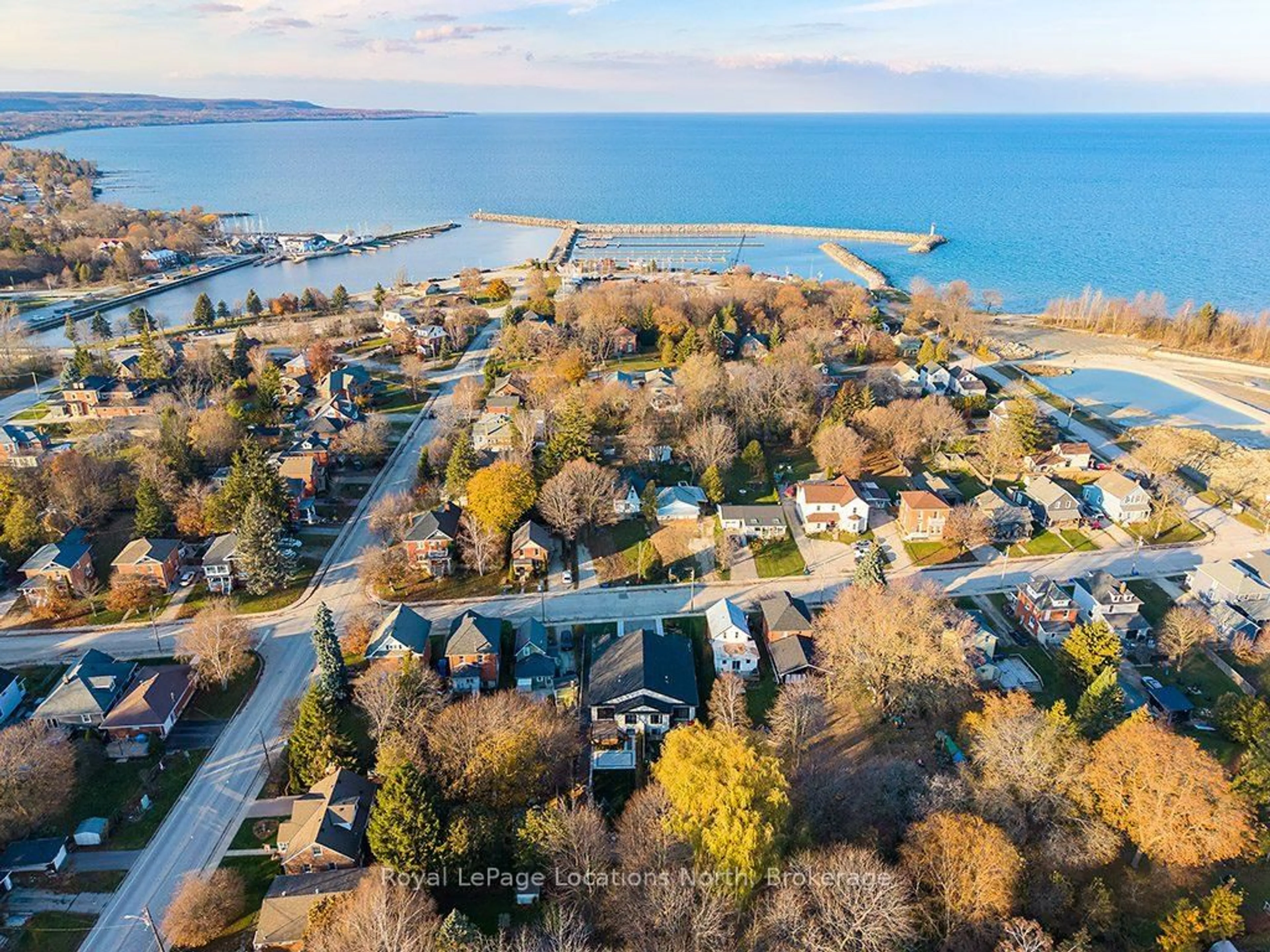 A pic from outside/outdoor area/front of a property/back of a property/a pic from drone, water/lake/river/ocean view for 145 Boucher St, Meaford Ontario N4L 1B7