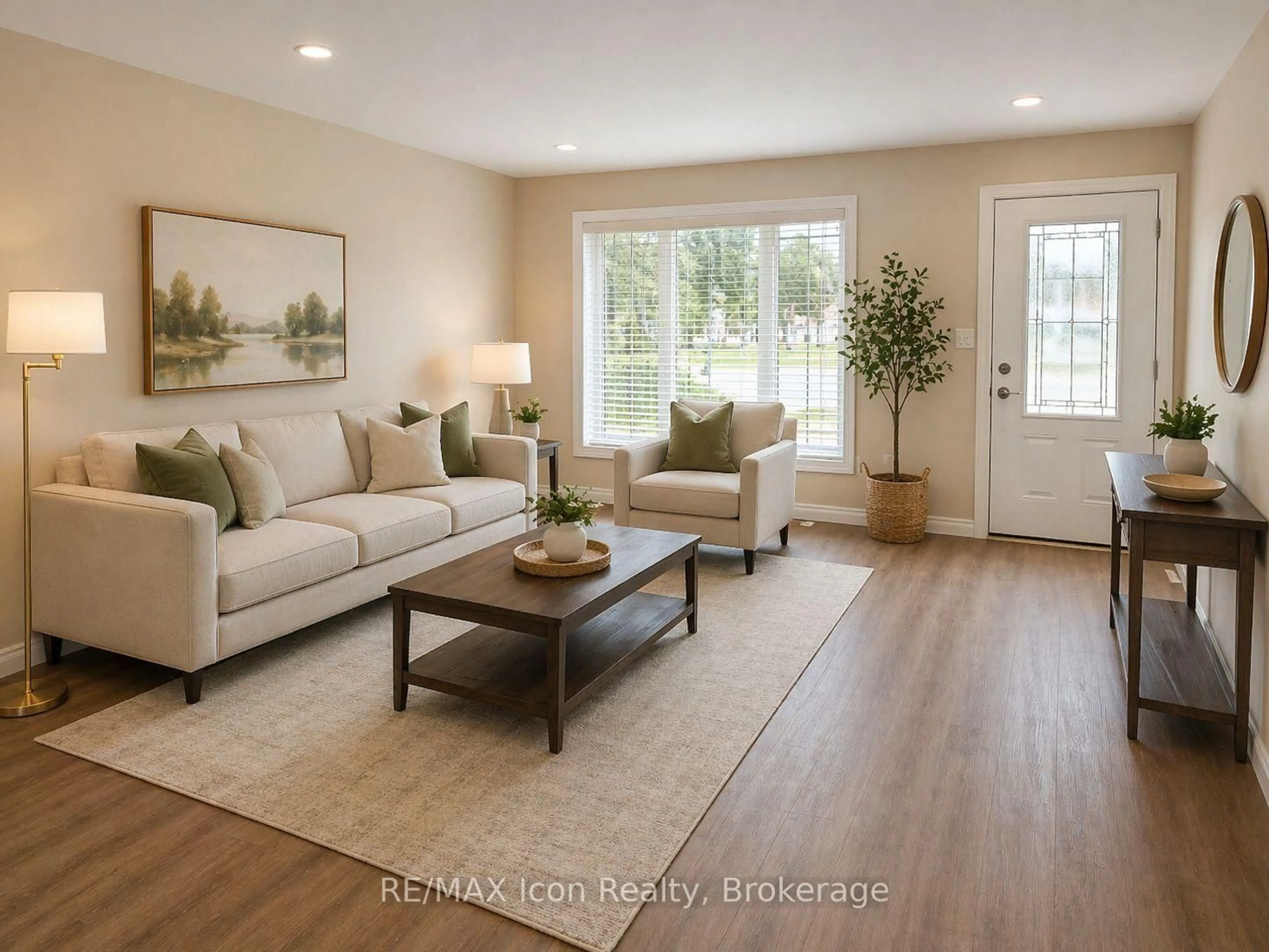 Living room with furniture, wood/laminate floor for 325 Nipissing St, West Nipissing Ontario P2B 3C5
