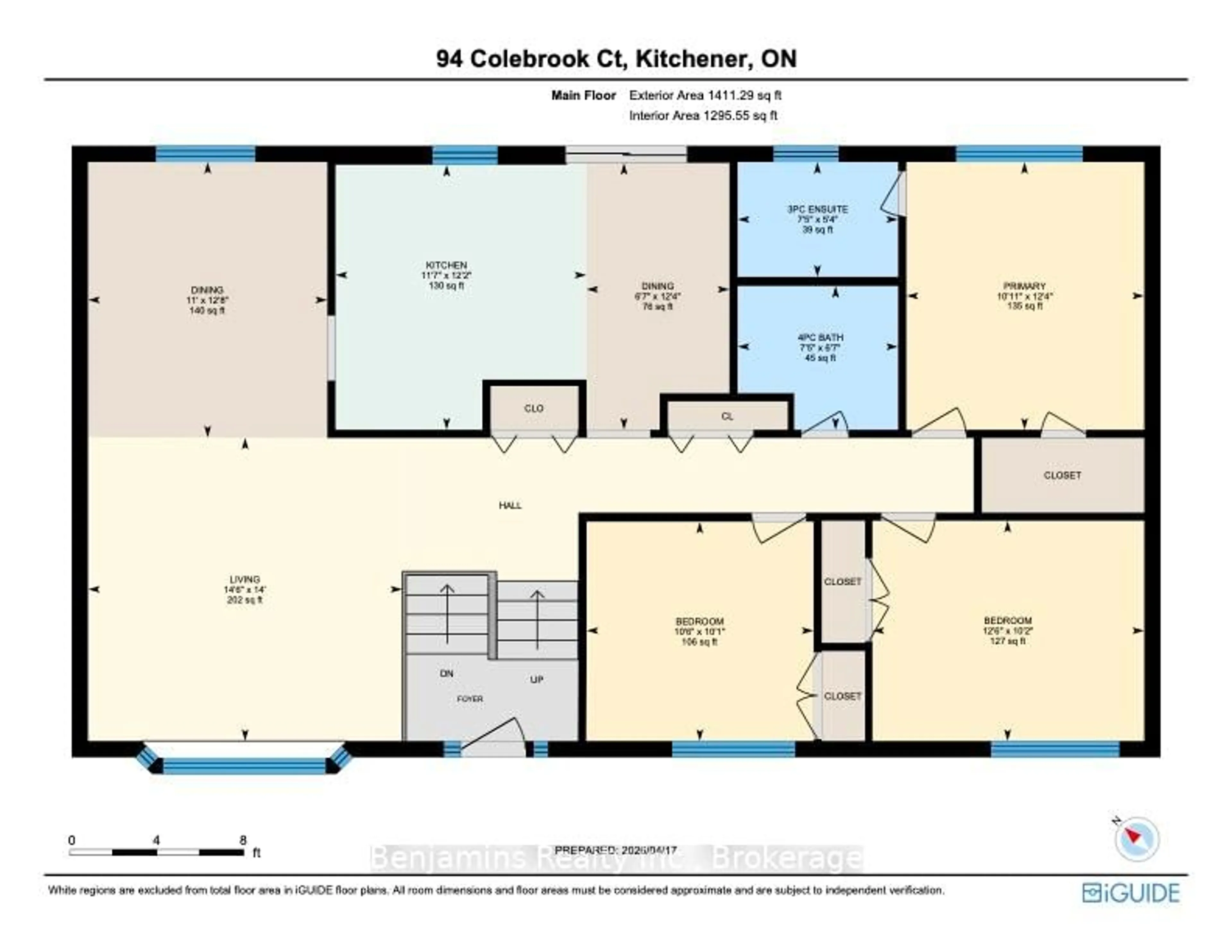Floor plan for 94 Colebrook Crt, Kitchener Ontario N2E 1Y8