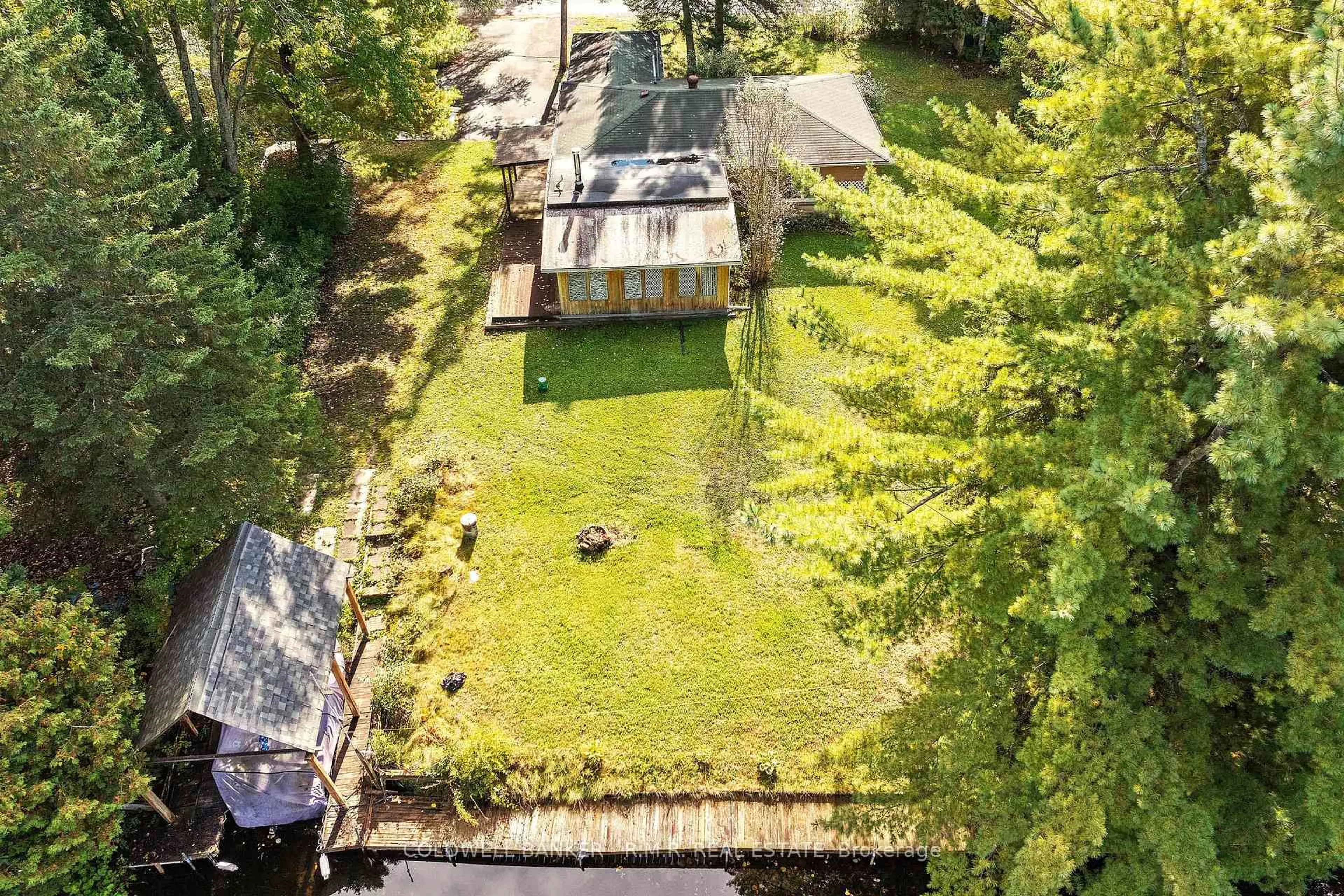 A pic from outside/outdoor area/front of a property/back of a property/a pic from drone, forest/trees view for 57 Fire Route 104, Trent Lakes Ontario K0M 1A0