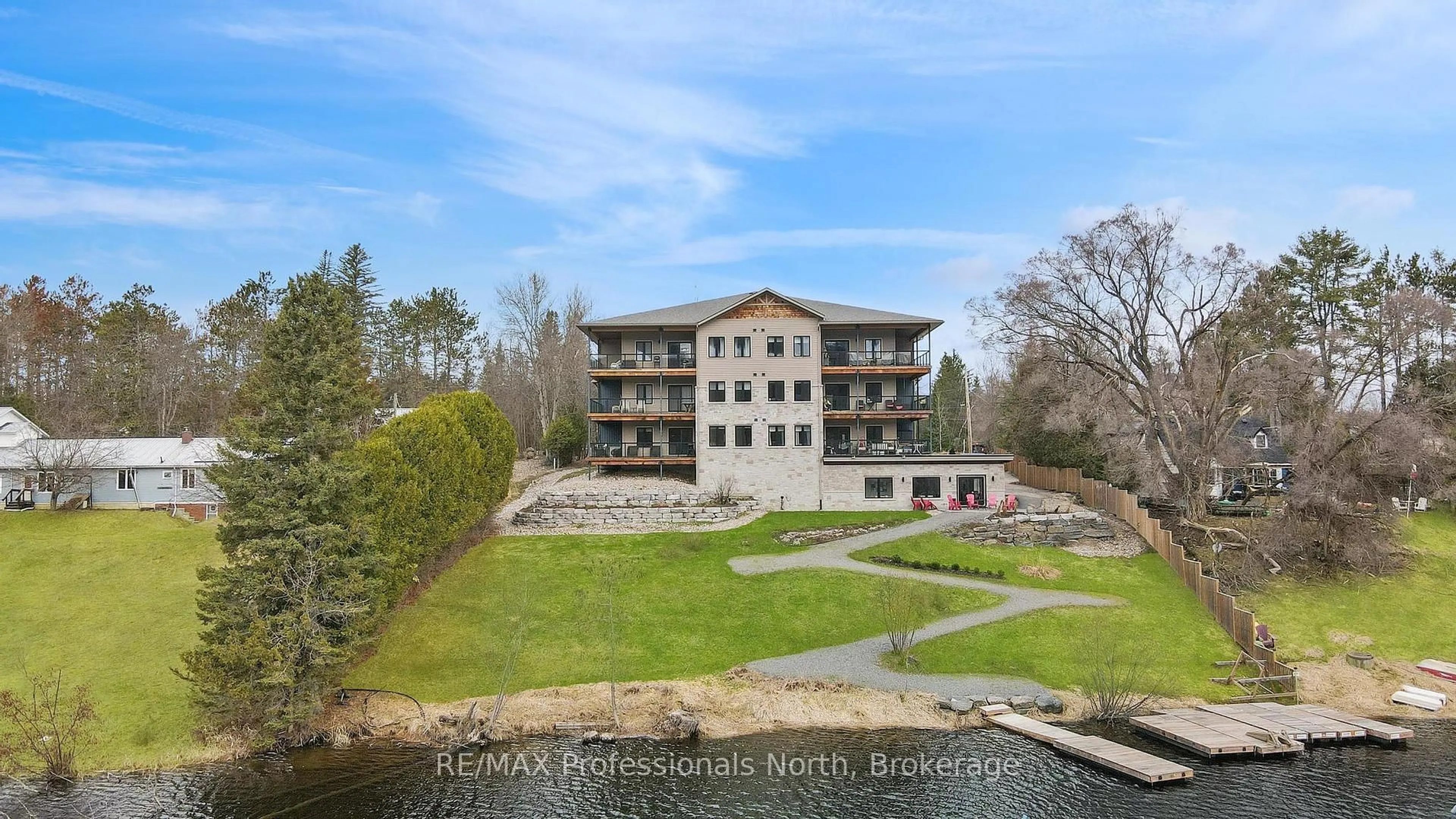 A pic from outside/outdoor area/front of a property/back of a property/a pic from drone, water/lake/river/ocean view for 75 Wallings Rd #201, Dysart et al Ontario K0M 2K0