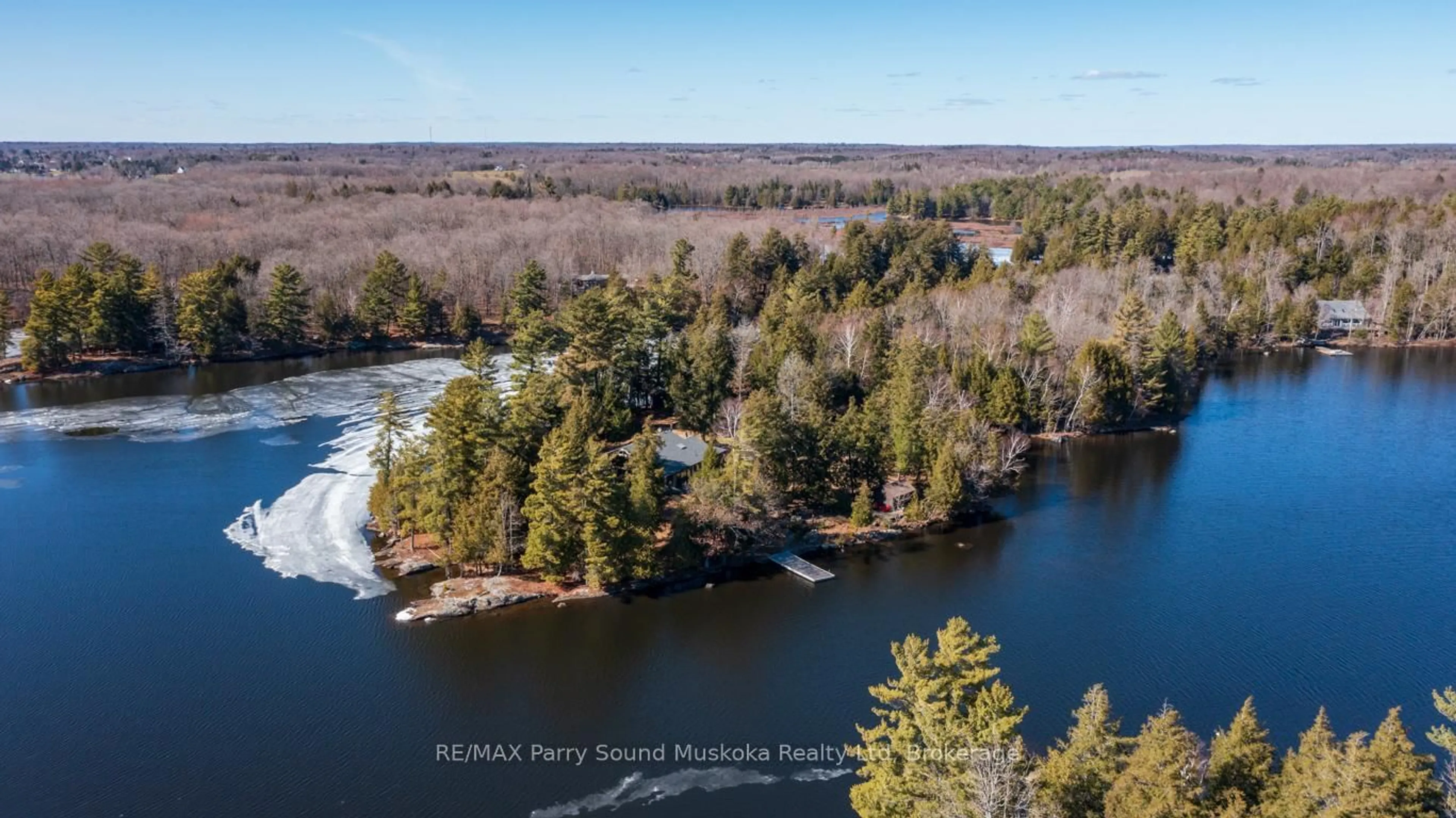 A pic from outside/outdoor area/front of a property/back of a property/a pic from drone, water/lake/river/ocean view for 14 SILVER FOX Dr, McKellar Ontario P0G 1C0