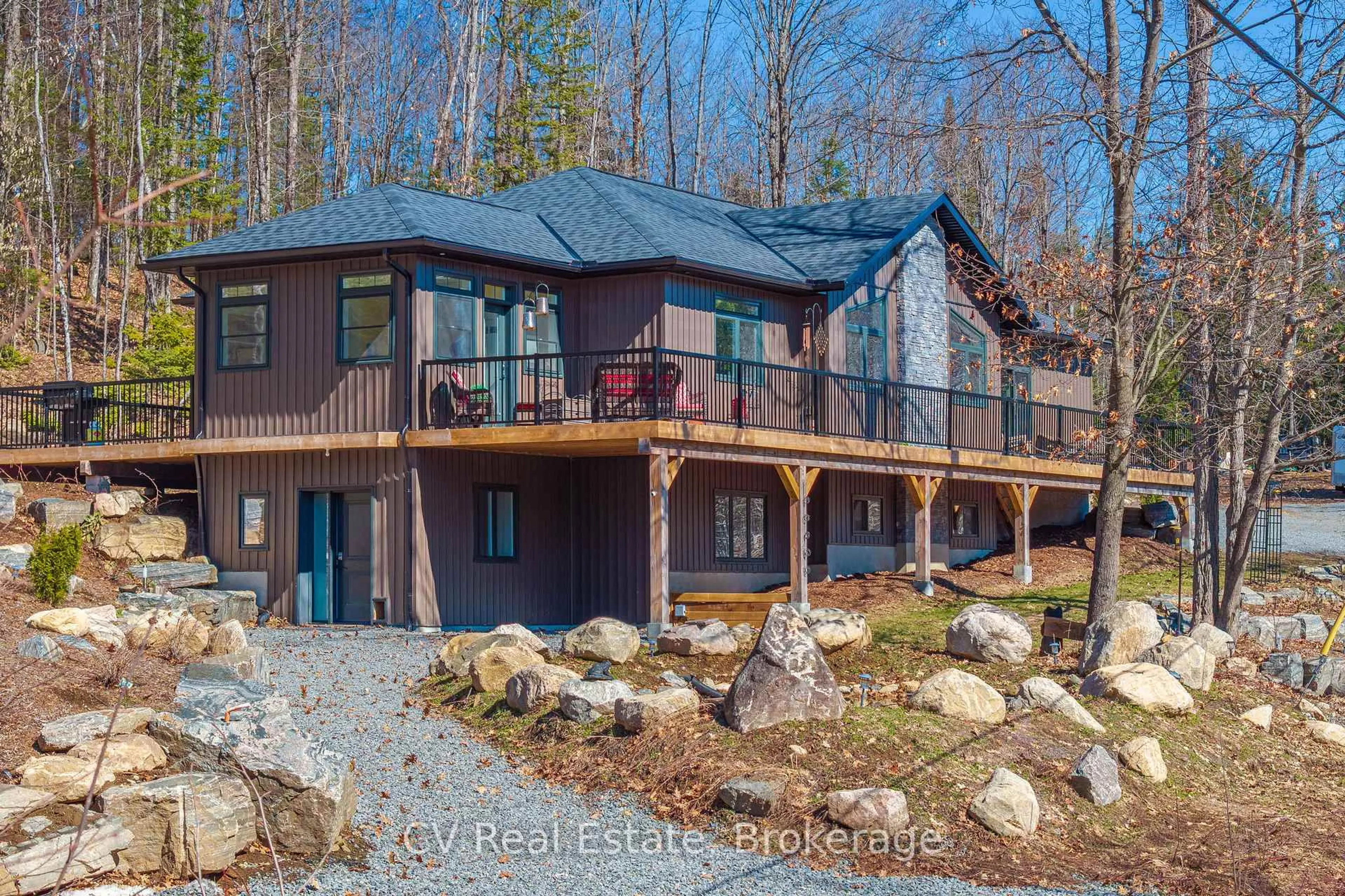 A pic from outside/outdoor area/front of a property/back of a property/a pic from drone, water/lake/river/ocean view for 1203 Burlmarie Rd, Lake of Bays Ontario P0B 1A0