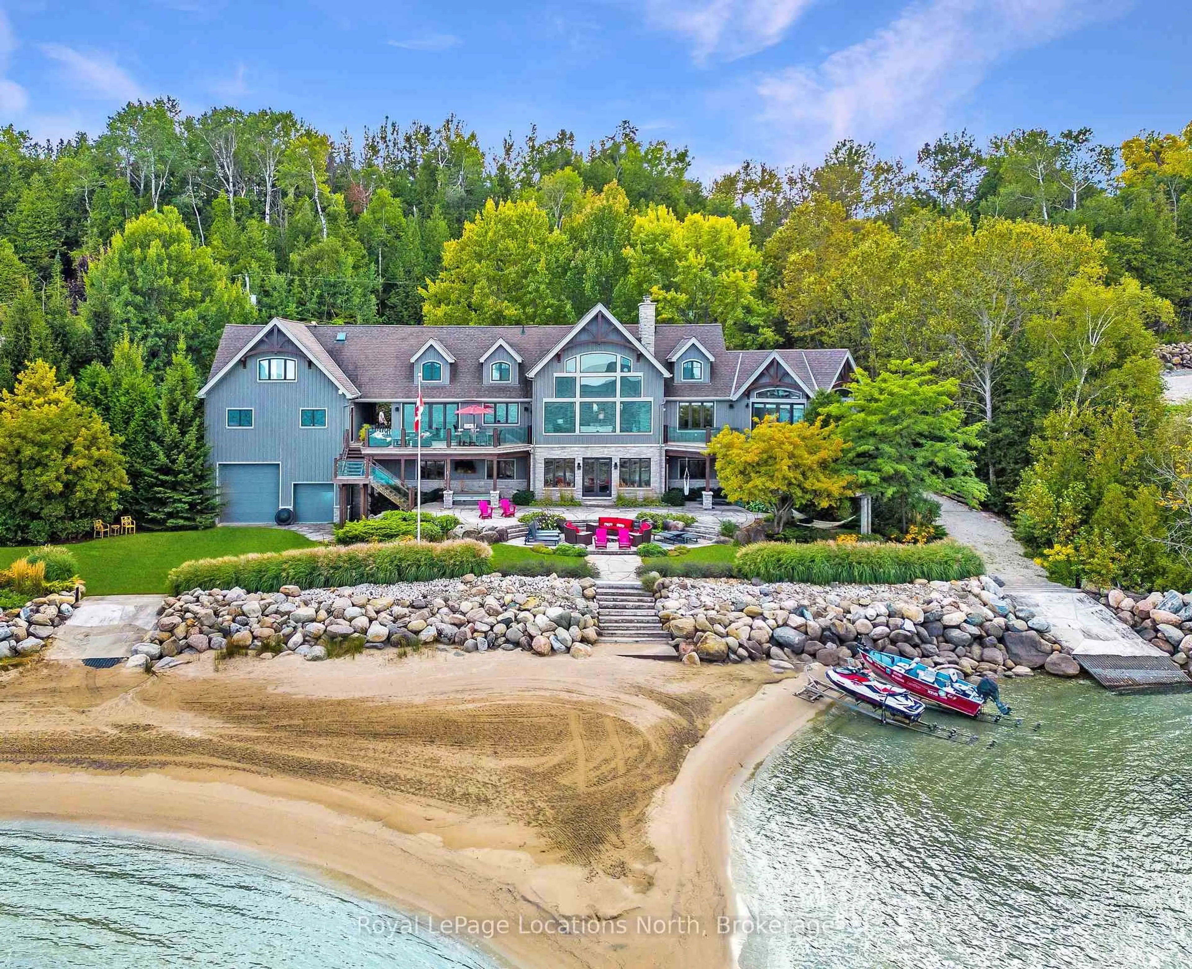 A pic from outside/outdoor area/front of a property/back of a property/a pic from drone, water/lake/river/ocean view for 183 Lake Dr, Blue Mountains Ontario N0H 2P0