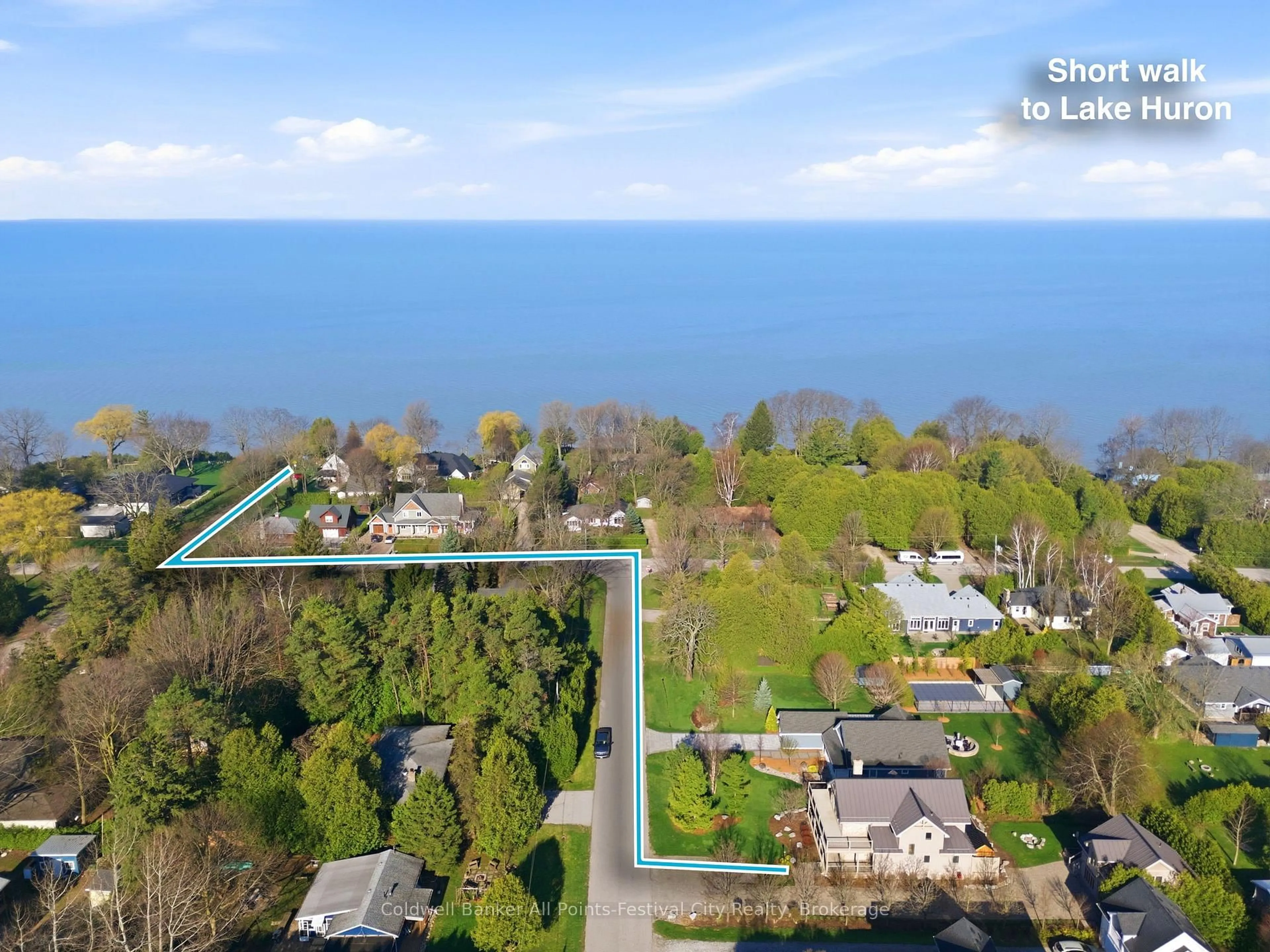 A pic from outside/outdoor area/front of a property/back of a property/a pic from drone, water/lake/river/ocean view for 35 Jane St, Bluewater Ontario N0M 1G0