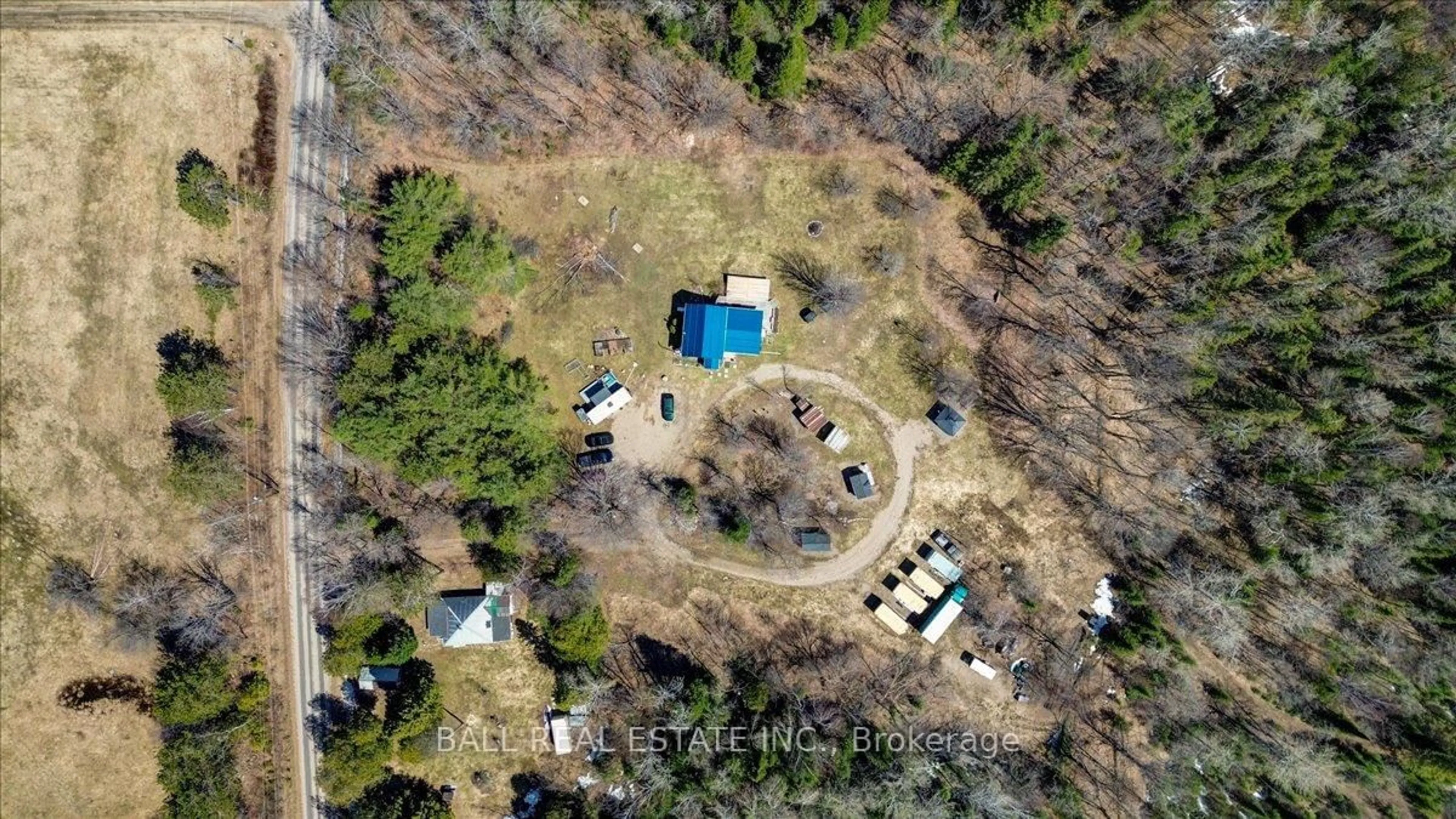 A pic from outside/outdoor area/front of a property/back of a property/a pic from drone, forest/trees view for 1230 Ojibway Rd, Highlands East Ontario K0L 2A0