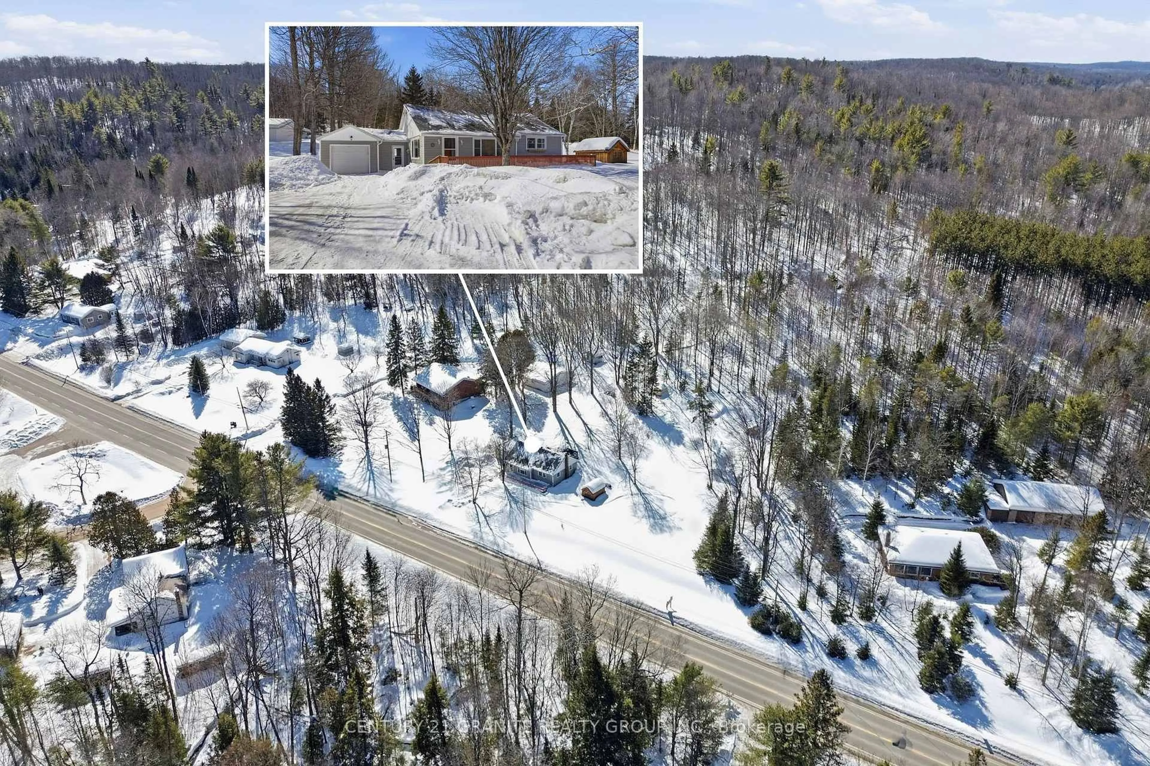A pic from outside/outdoor area/front of a property/back of a property/a pic from drone, forest/trees view for 27455 62 Highway, Bancroft Ontario K0L 1C0