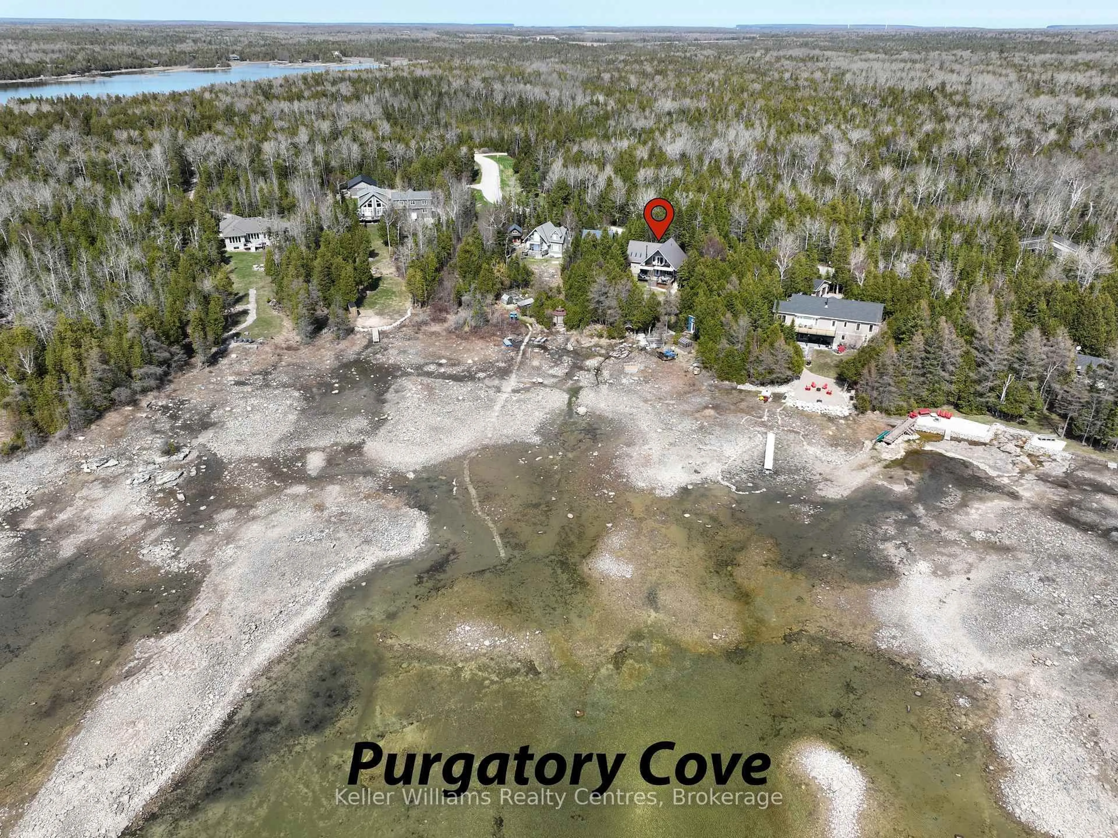 A pic from outside/outdoor area/front of a property/back of a property/a pic from drone, water/lake/river/ocean view for 55 Devil's Glen Rd, Northern Bruce Peninsula Ontario N0H 2T0