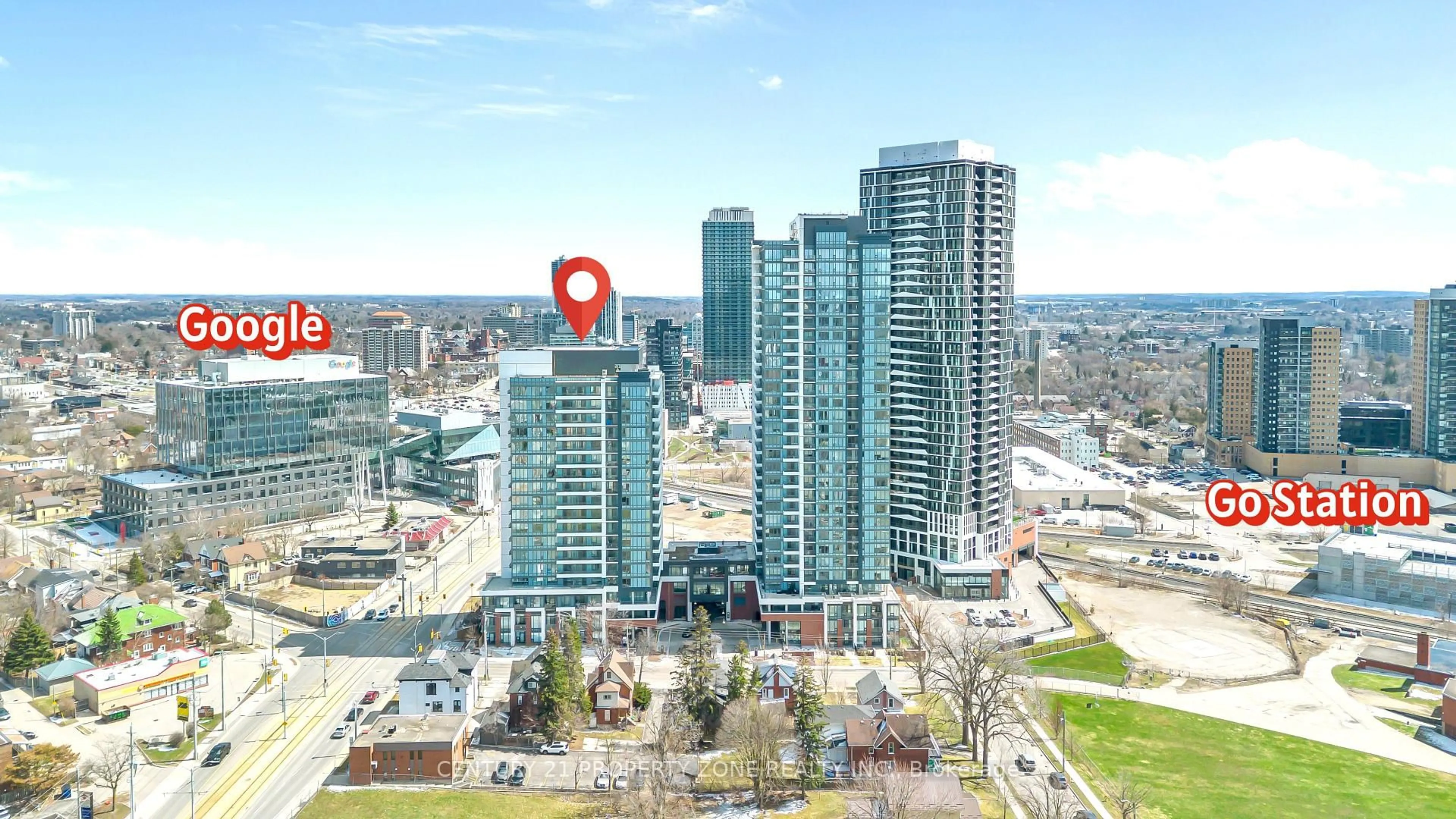 A pic from outside/outdoor area/front of a property/back of a property/a pic from drone, city buildings view from balcony for 5 WELLINGTON St #1612, Kitchener Ontario N2G 0E3