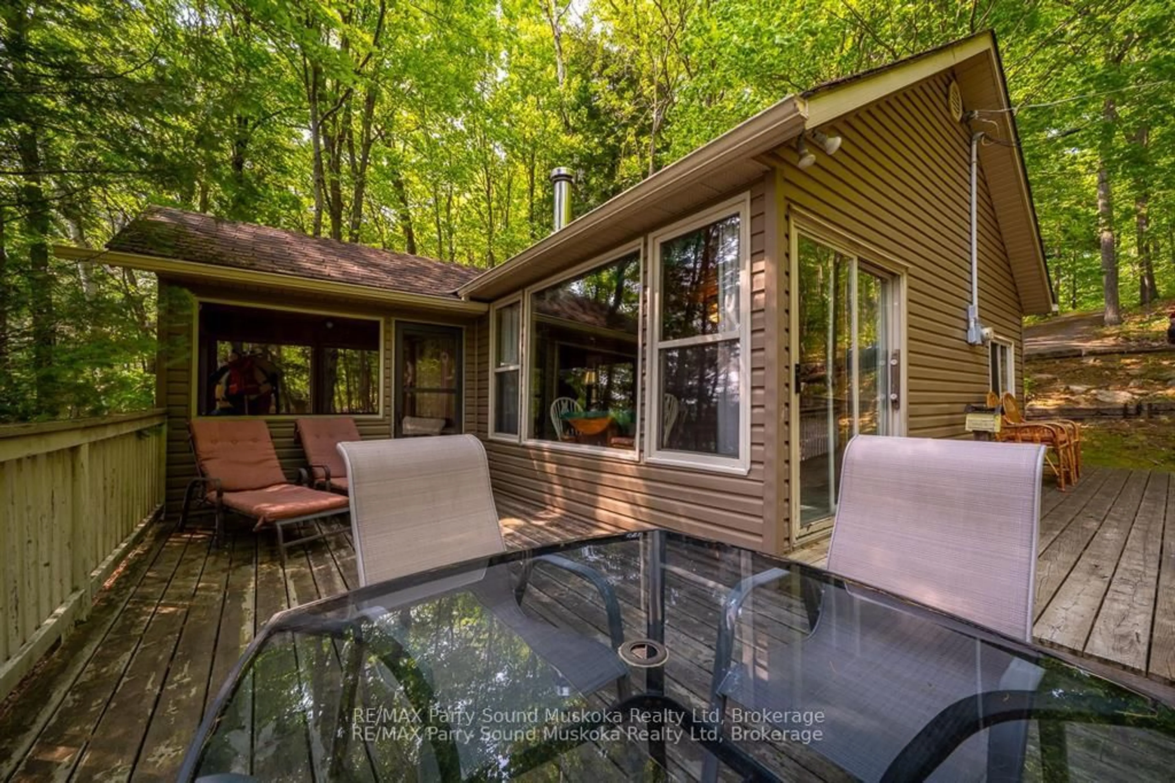 Patio, forest/trees view for 40 Jack and Verna's Lane, Magnetawan Ontario P0A 1P0