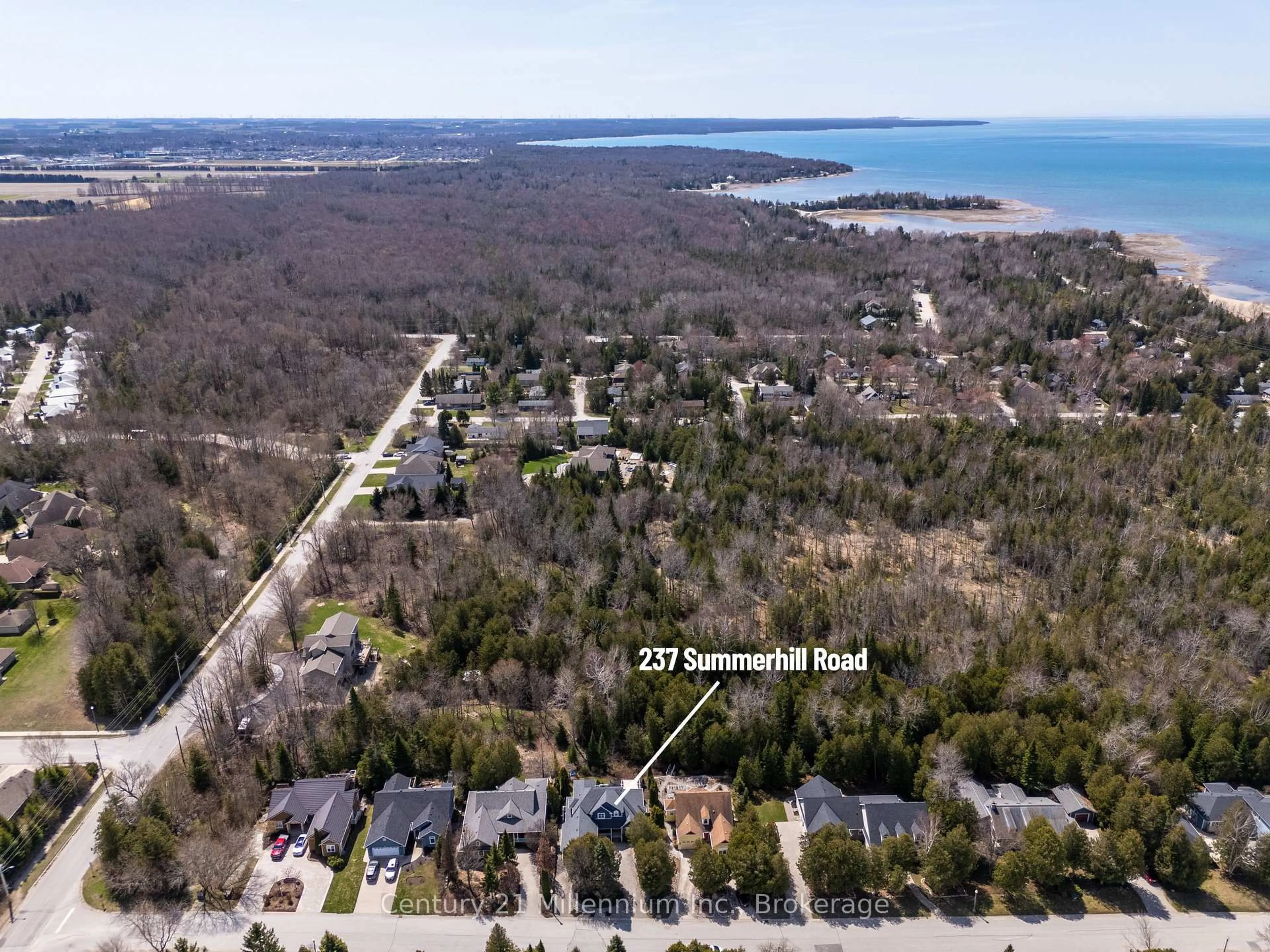 A pic from outside/outdoor area/front of a property/back of a property/a pic from drone, water/lake/river/ocean view for 237 Summerhill Rd, Saugeen Shores Ontario N0H 2L0