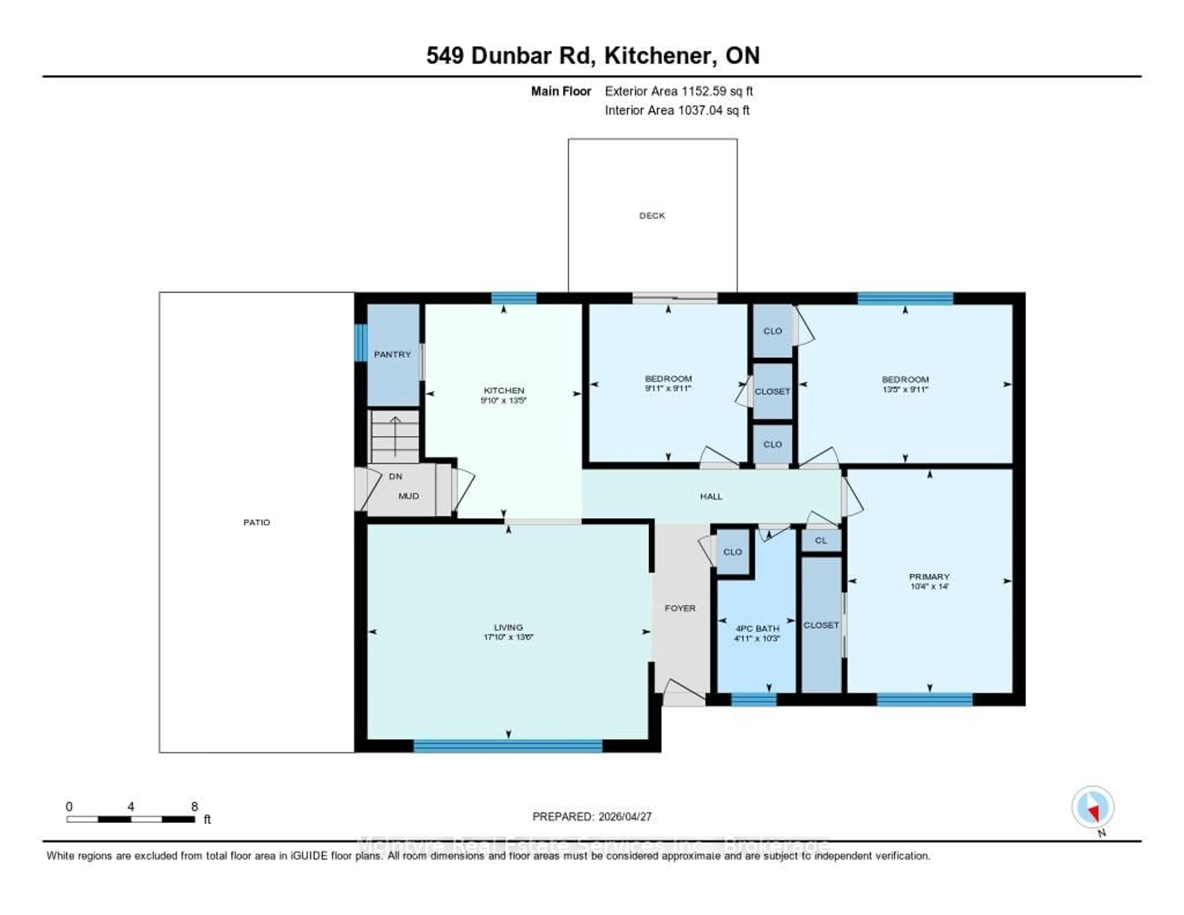 Floor plan for 549 Dunbar Rd, Kitchener Ontario N2M 2X1