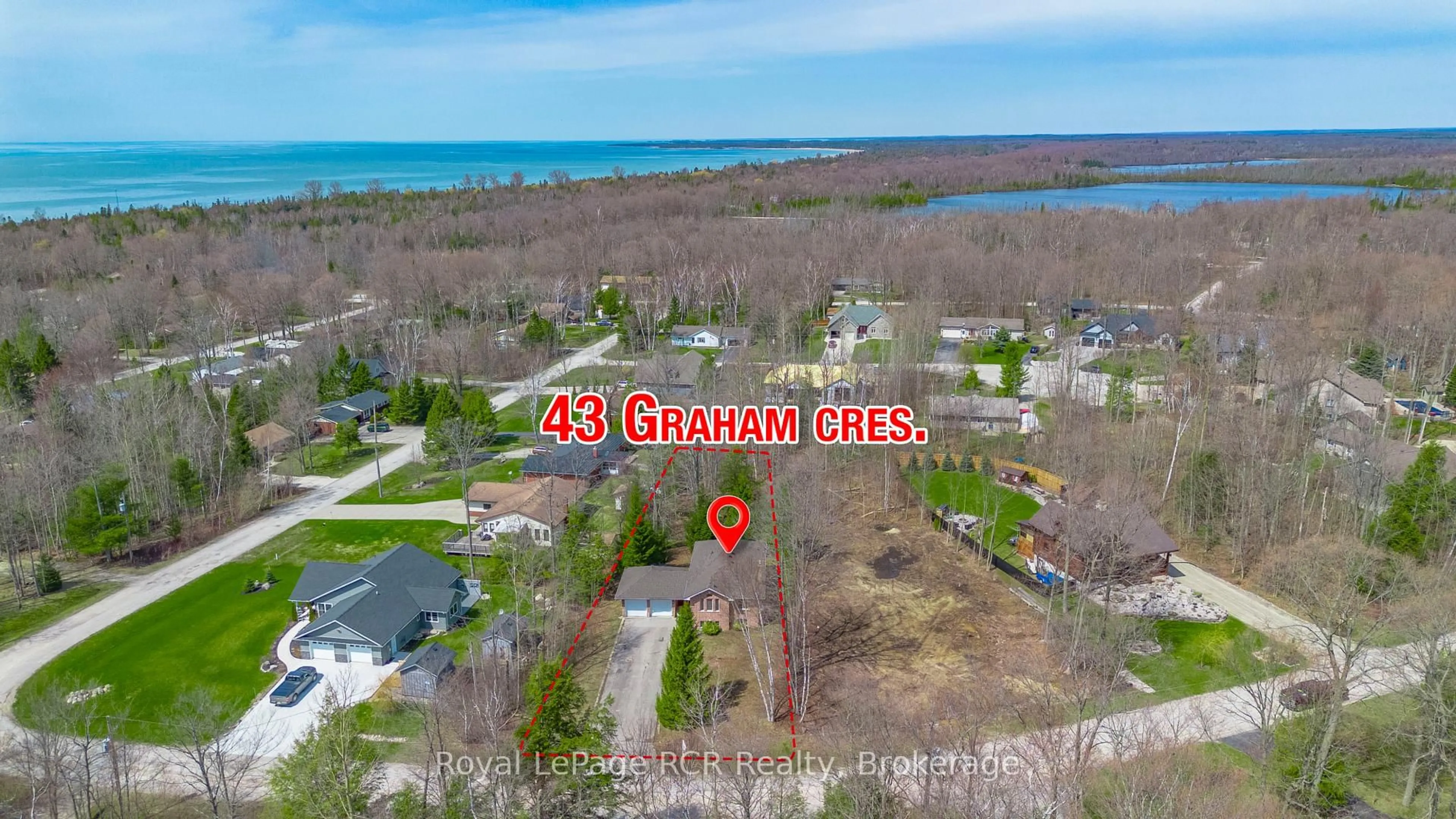 A pic from outside/outdoor area/front of a property/back of a property/a pic from drone, water/lake/river/ocean view for 43 Graham Cres, South Bruce Peninsula Ontario N0H 2G0
