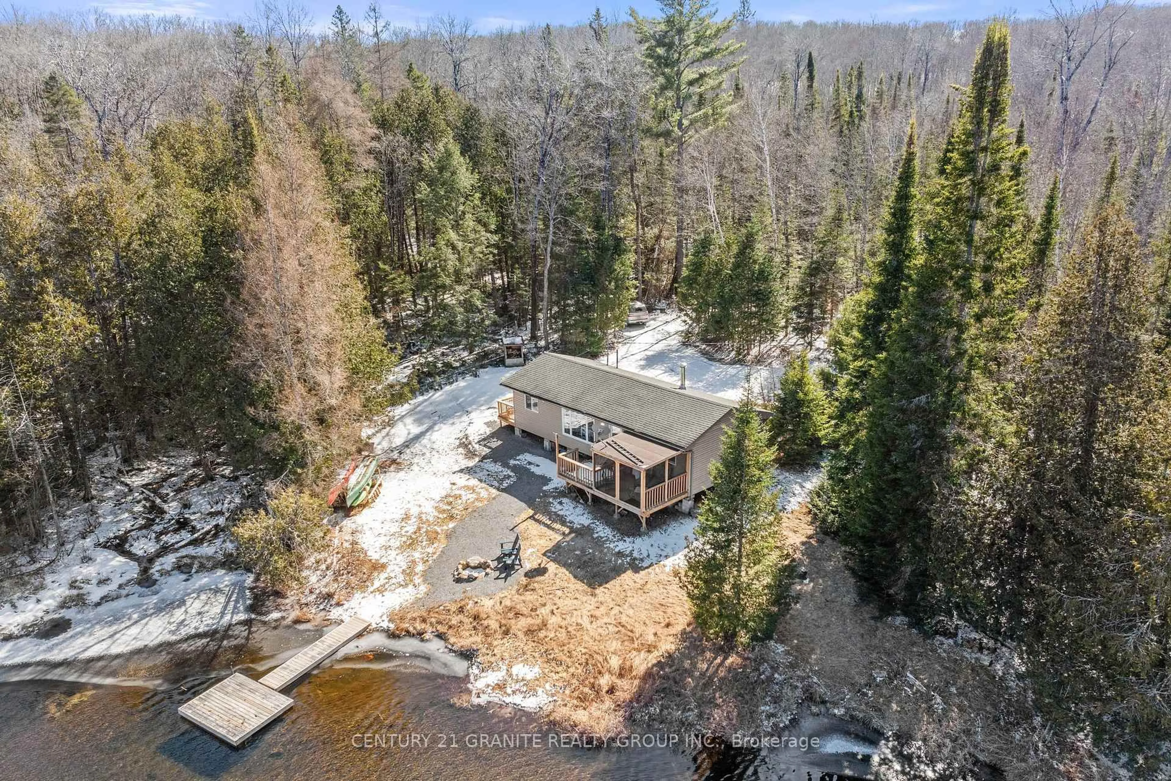 A pic from outside/outdoor area/front of a property/back of a property/a pic from drone, water/lake/river/ocean view for 77B Lavallee Creek Dr, Coe Hill Ontario K0L 1P0