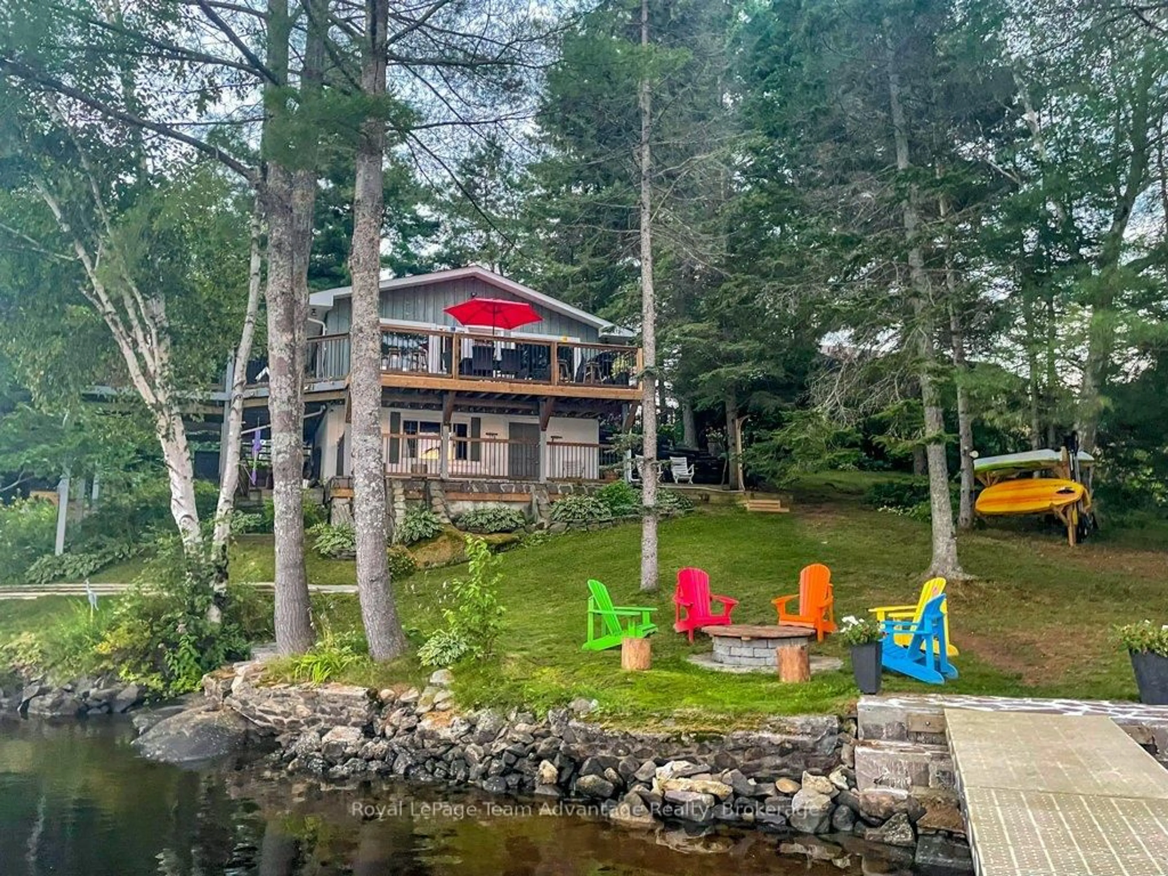 A pic from outside/outdoor area/front of a property/back of a property/a pic from drone, water/lake/river/ocean view for 10A Jordan Lane, Seguin Ontario P2A 0B2