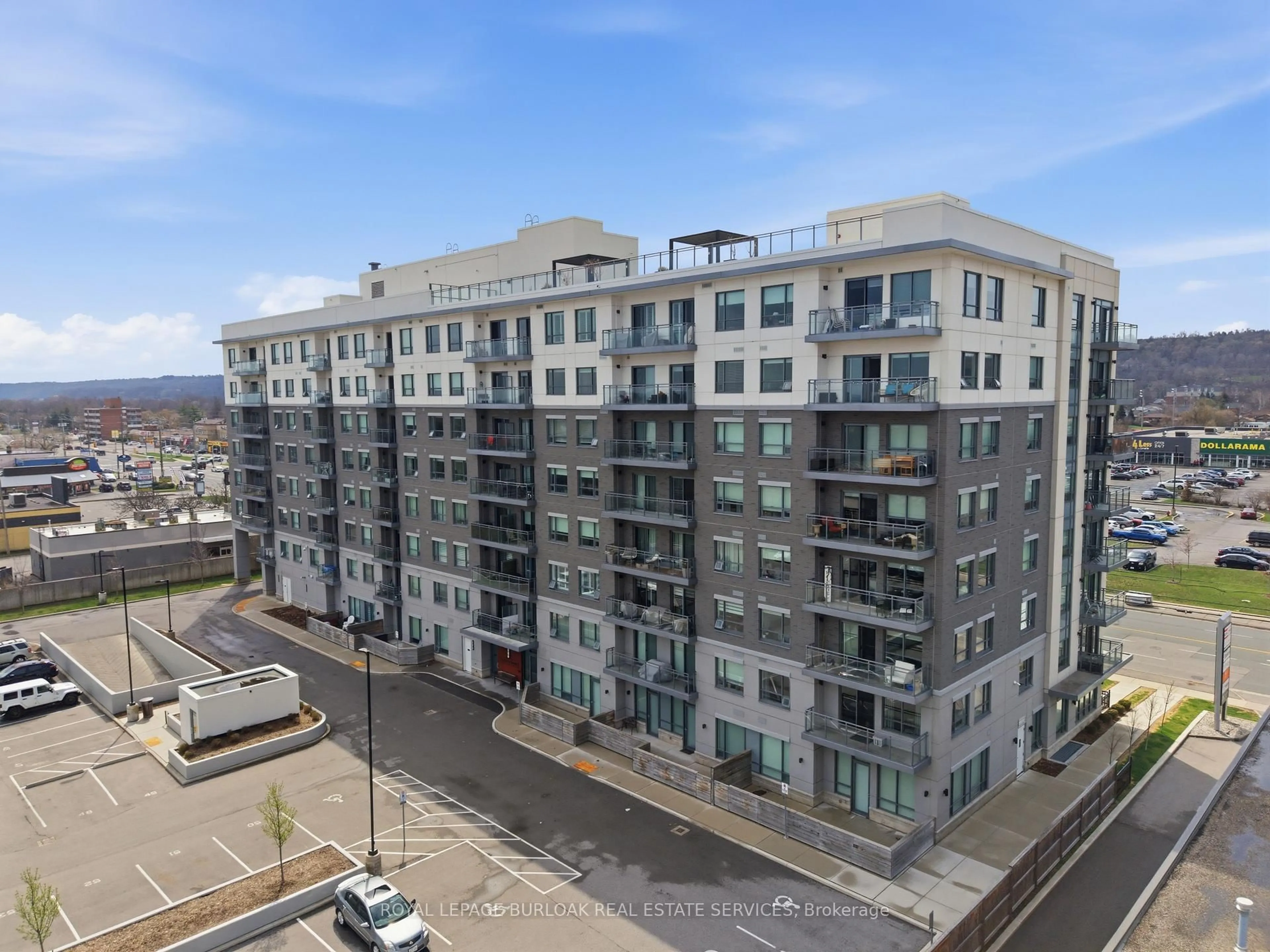 A pic from outside/outdoor area/front of a property/back of a property/a pic from drone, city buildings view from balcony for 121 Highway 8 #214, Hamilton Ontario L8G 0A3