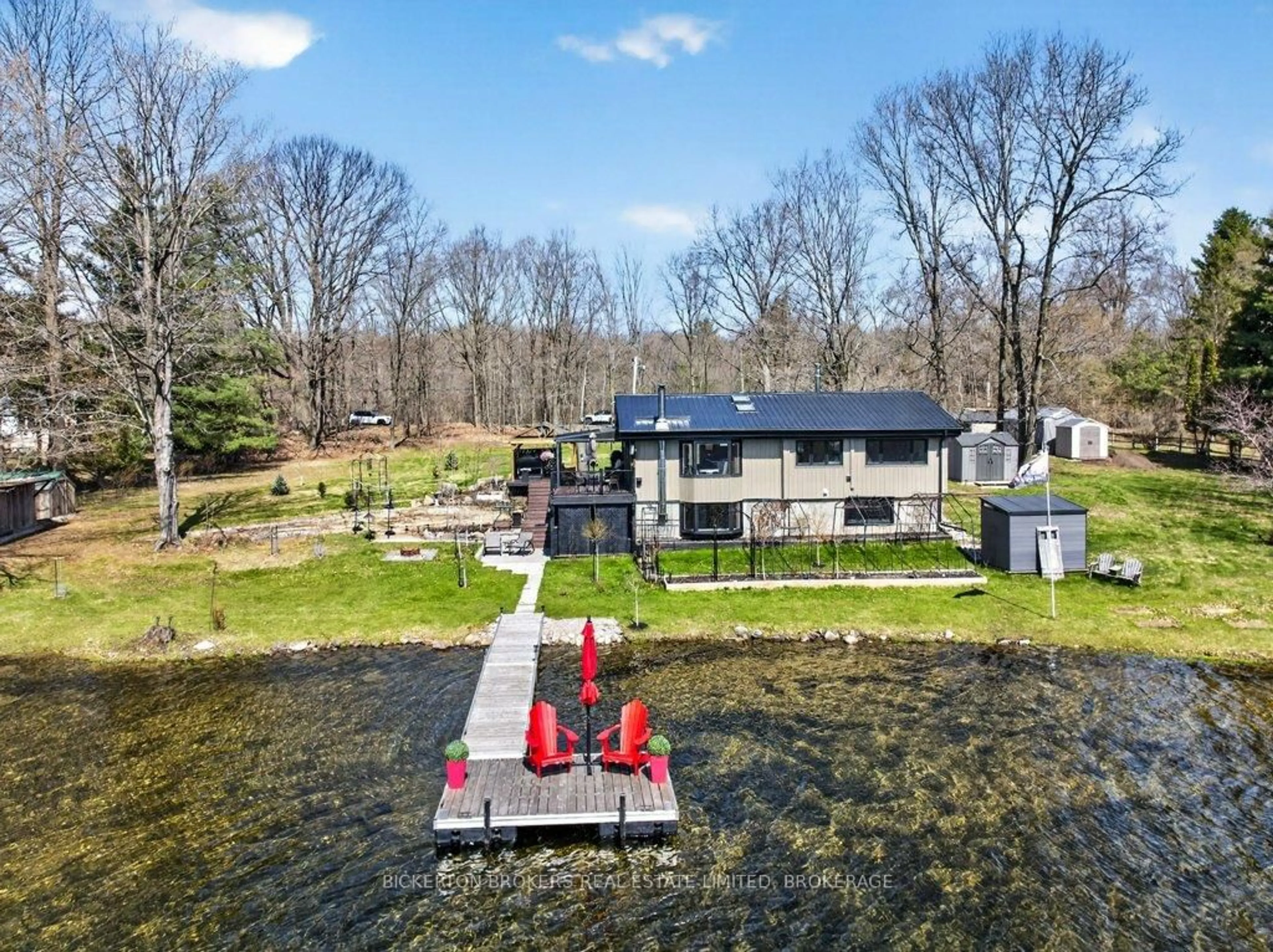 A pic from outside/outdoor area/front of a property/back of a property/a pic from drone, water/lake/river/ocean view for 1927 Hogan Rd, Perth Road Ontario K0H 2L0
