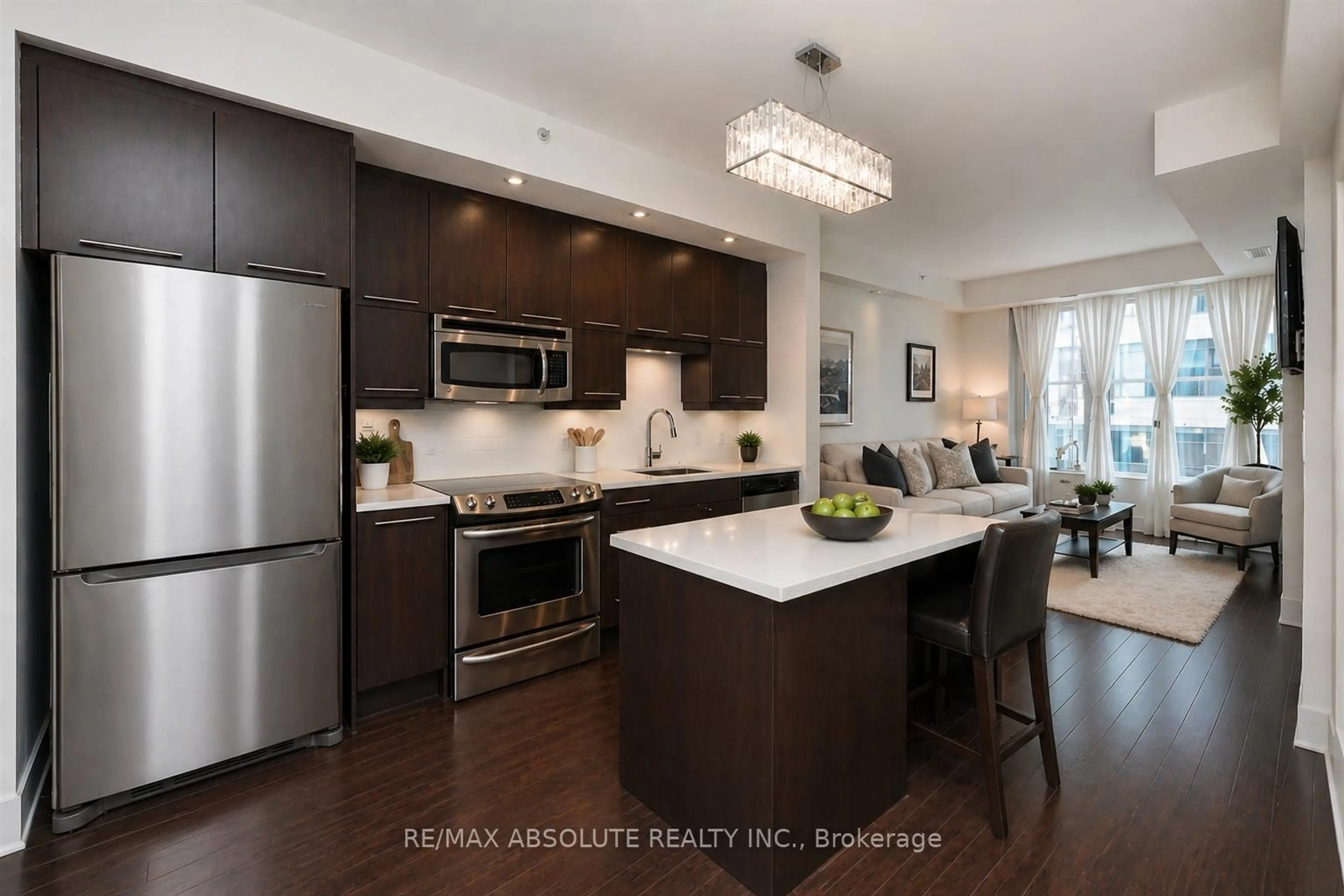 Open concept kitchen, wood/laminate floor for 101 Richmond Rd #217, Ottawa Ontario K1Z 0A6