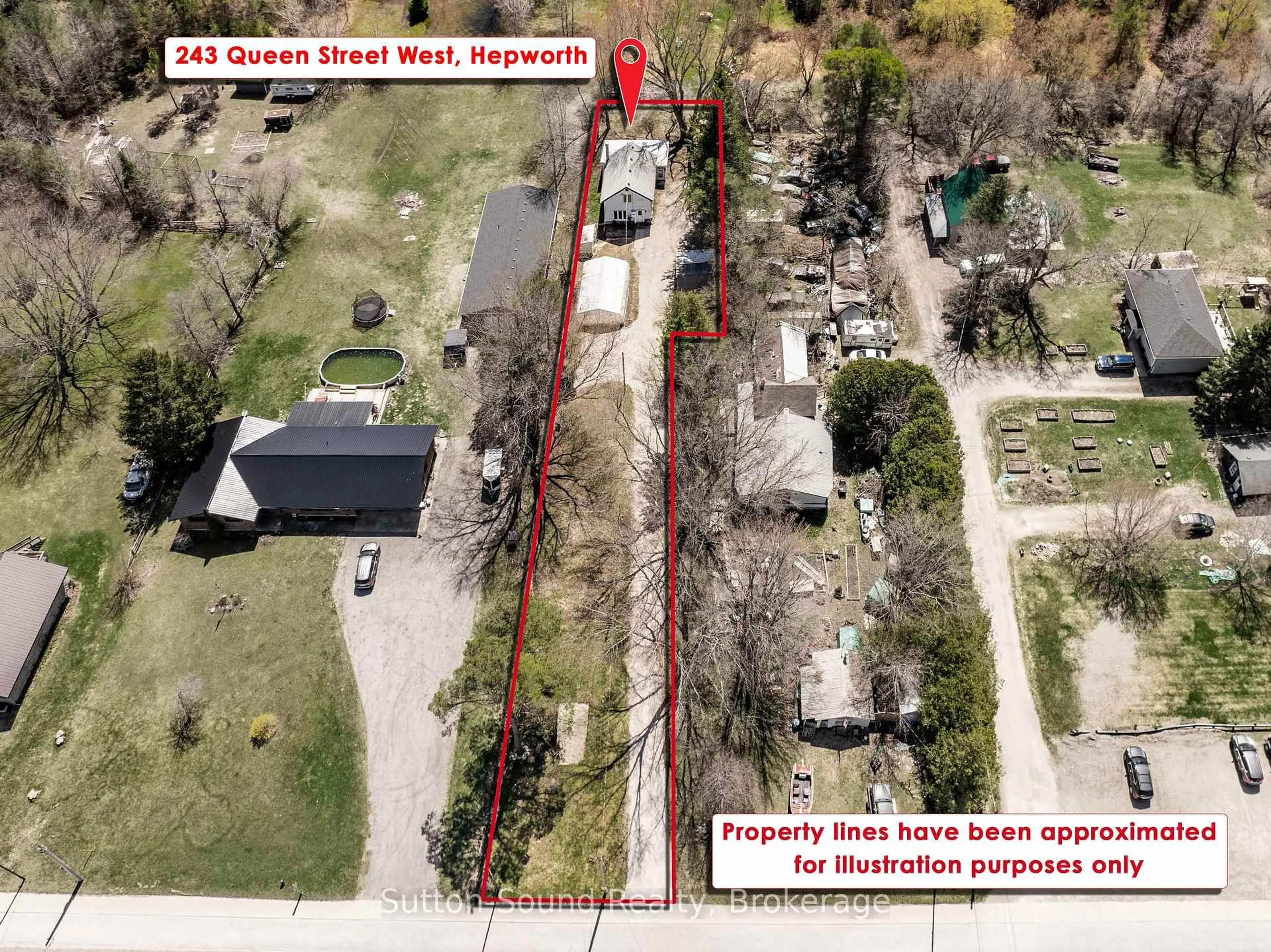 A pic from outside/outdoor area/front of a property/back of a property/a pic from drone, street for 243 Queen St, South Bruce Peninsula Ontario N0H 1P0