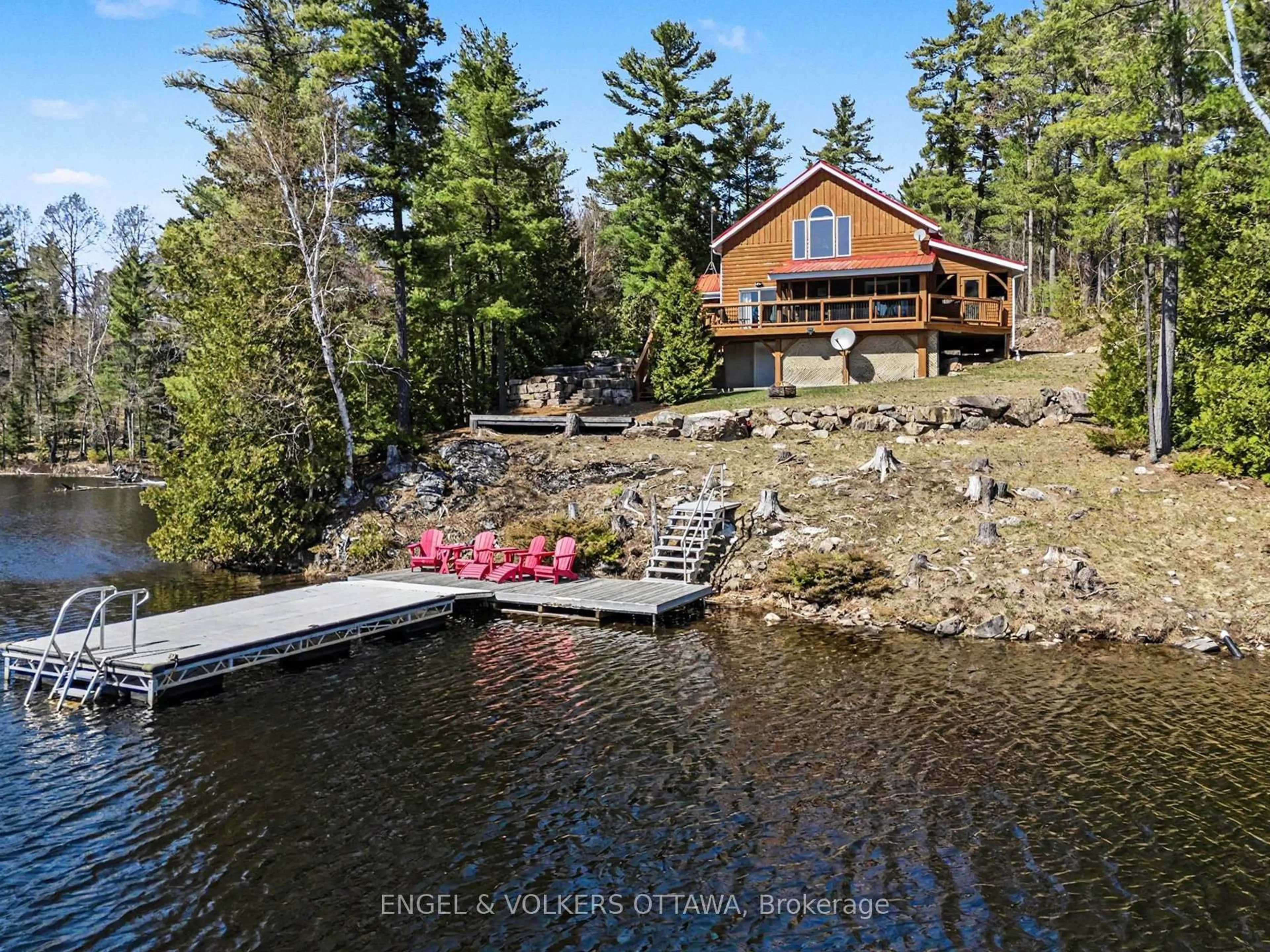 A pic from outside/outdoor area/front of a property/back of a property/a pic from drone, water/lake/river/ocean view for 1244 Marshall Lane, Plevna Ontario K0H 2M0