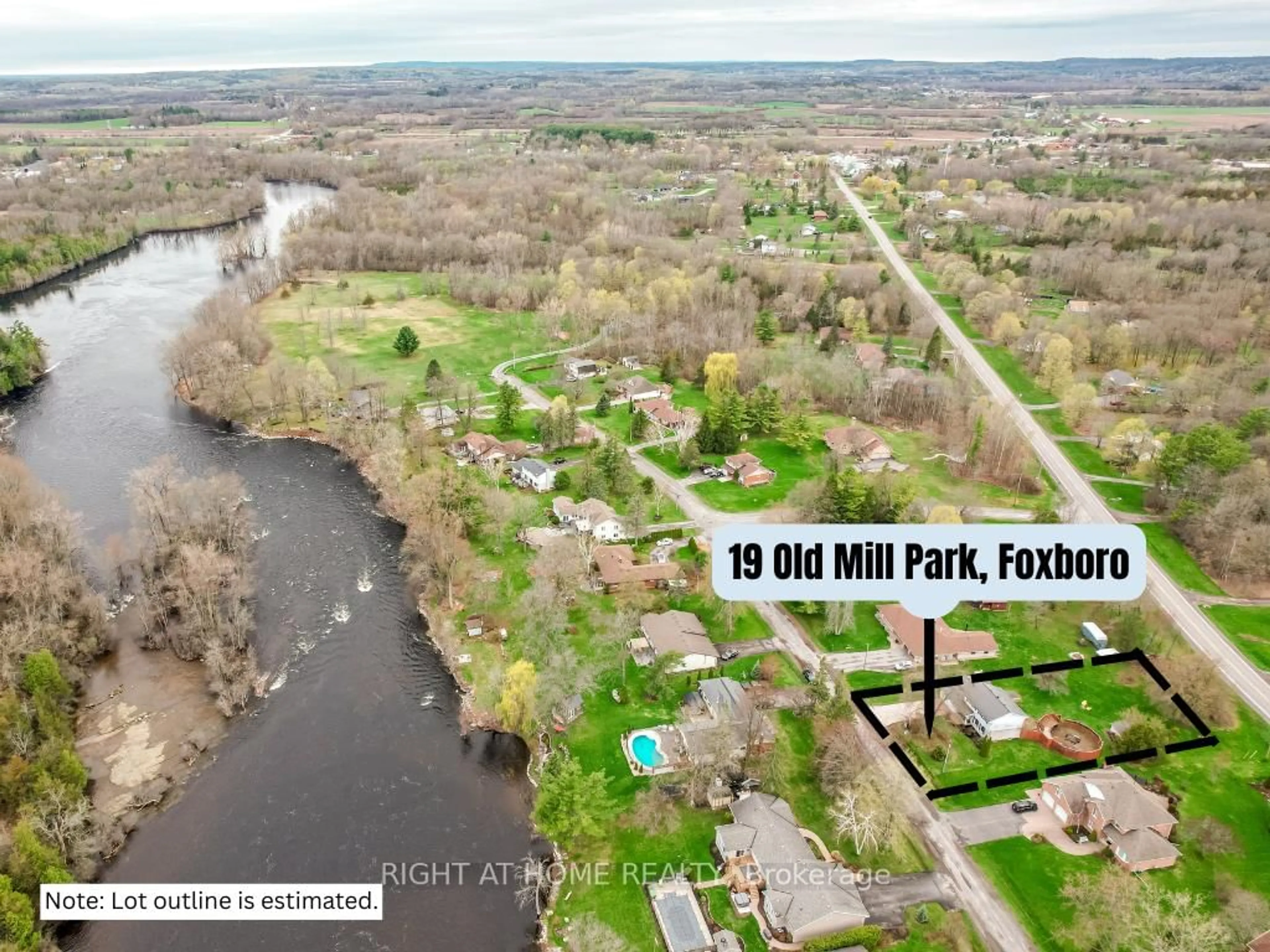 A pic from outside/outdoor area/front of a property/back of a property/a pic from drone, water/lake/river/ocean view for 19 Old Mill Park, Quinte West Ontario K0K 2B0