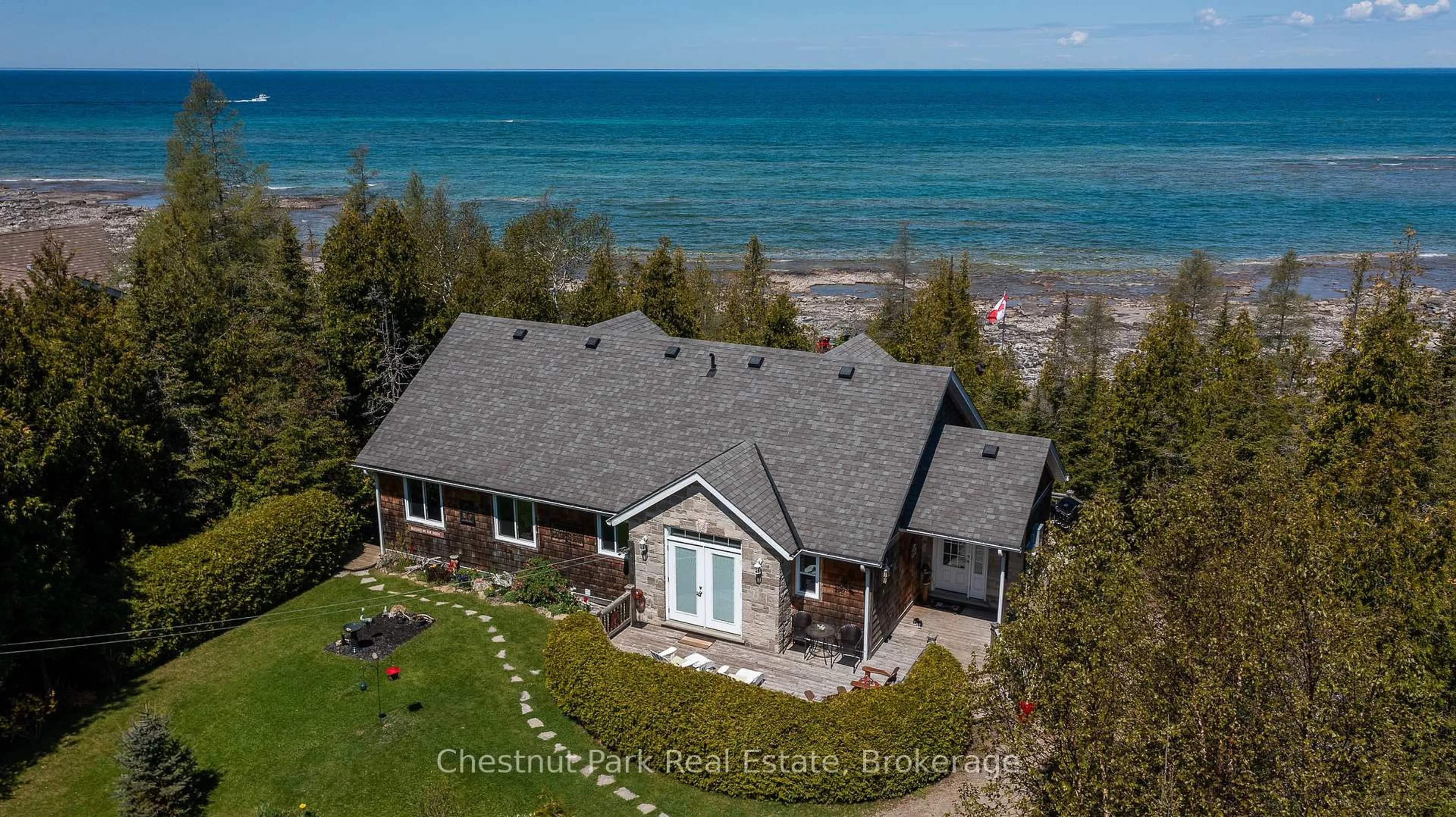 A pic from outside/outdoor area/front of a property/back of a property/a pic from drone, water/lake/river/ocean view for 94 Zorra Dr, Northern Bruce Peninsula Ontario N0H 2R0