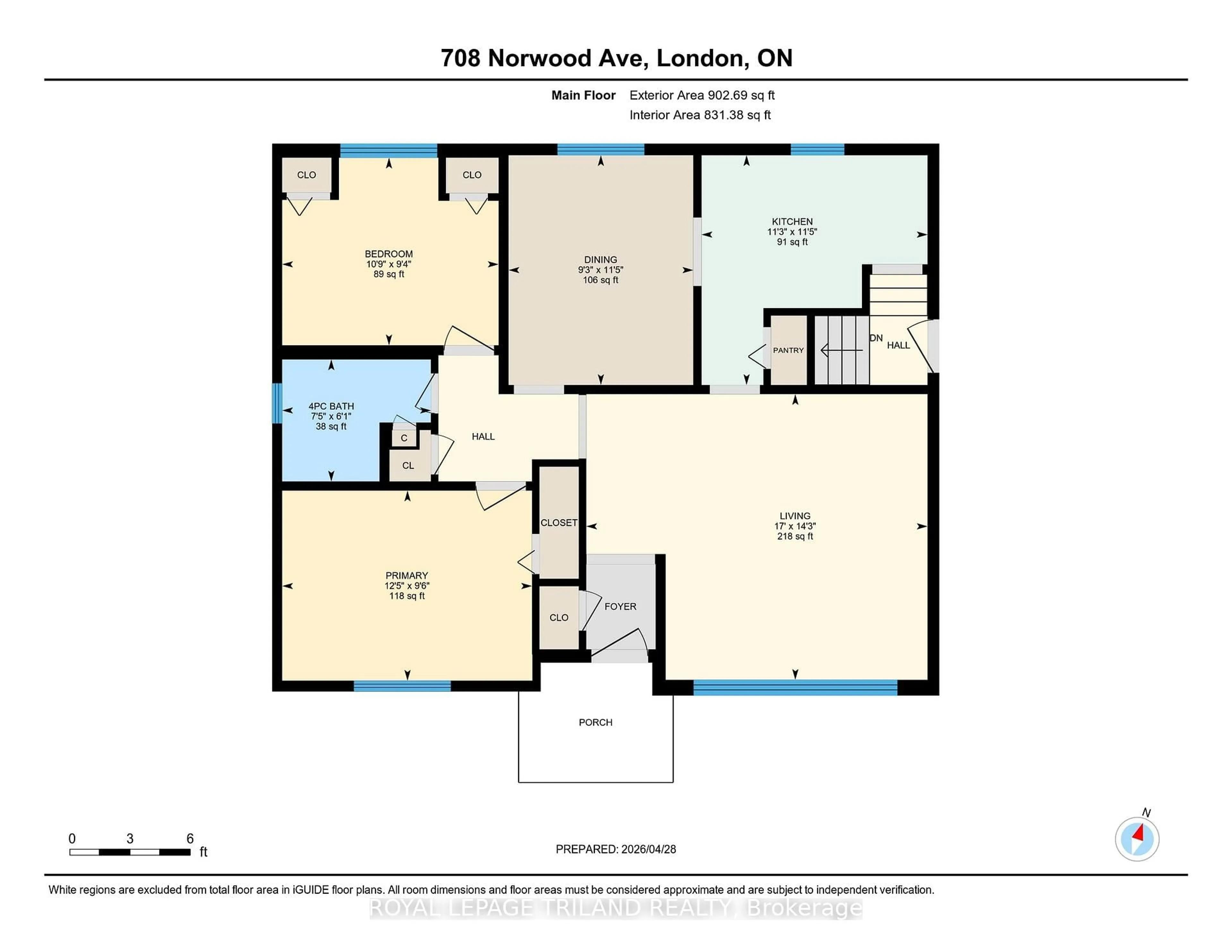 Floor plan for 708 Norwood Ave, London East Ontario N5Y 4M7
