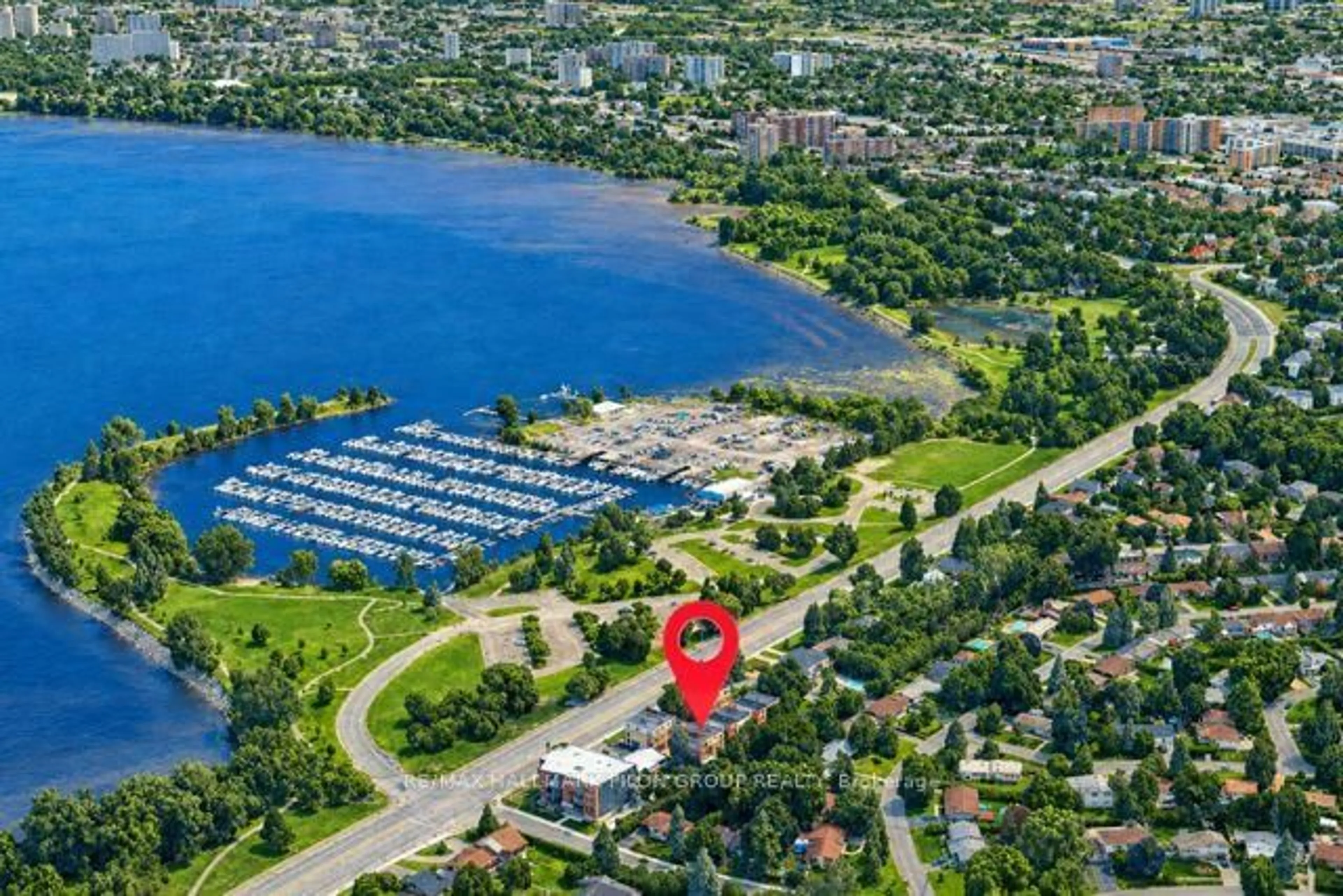 A pic from outside/outdoor area/front of a property/back of a property/a pic from drone, water/lake/river/ocean view for 140 Connemara Private, Ottawa Ontario K2H 0A7