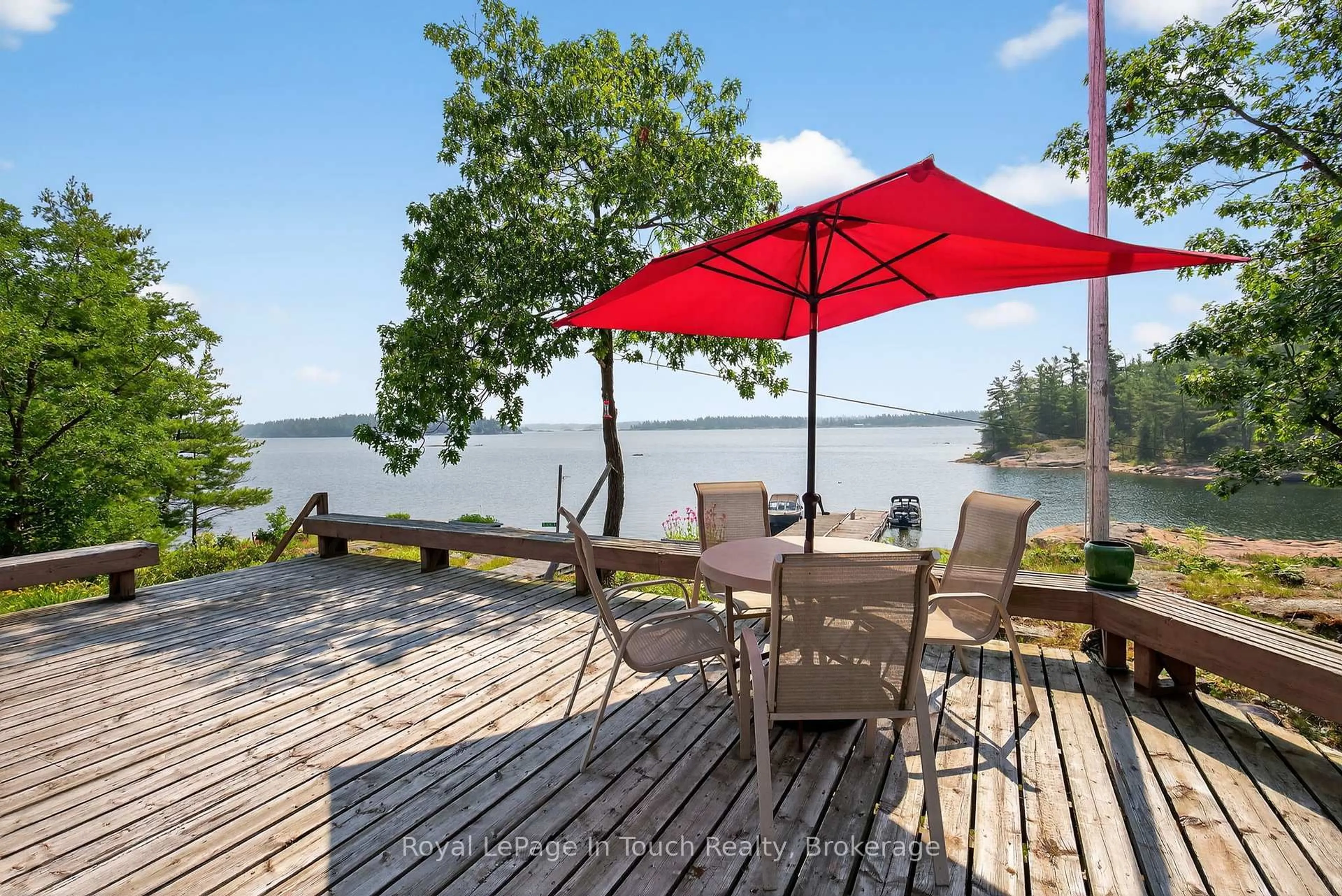 Patio, water/lake/river/ocean view for 34 B320 Sans Souci Island, The Archipelago Ontario P2A 0B7