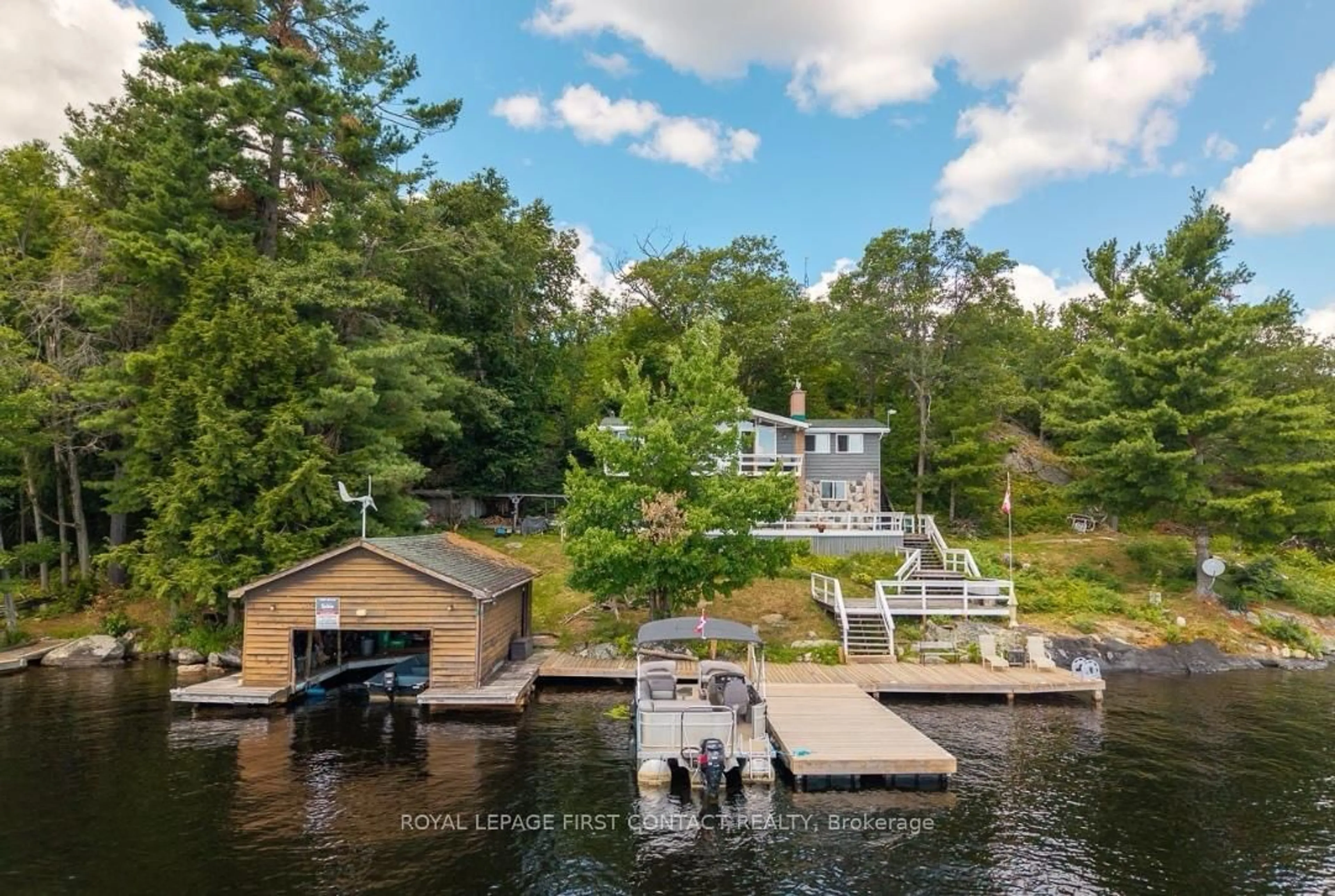 A pic from outside/outdoor area/front of a property/back of a property/a pic from drone, water/lake/river/ocean view for 231 Healy Lake W/A Rd, The Archipelago Ontario P0C 1H0