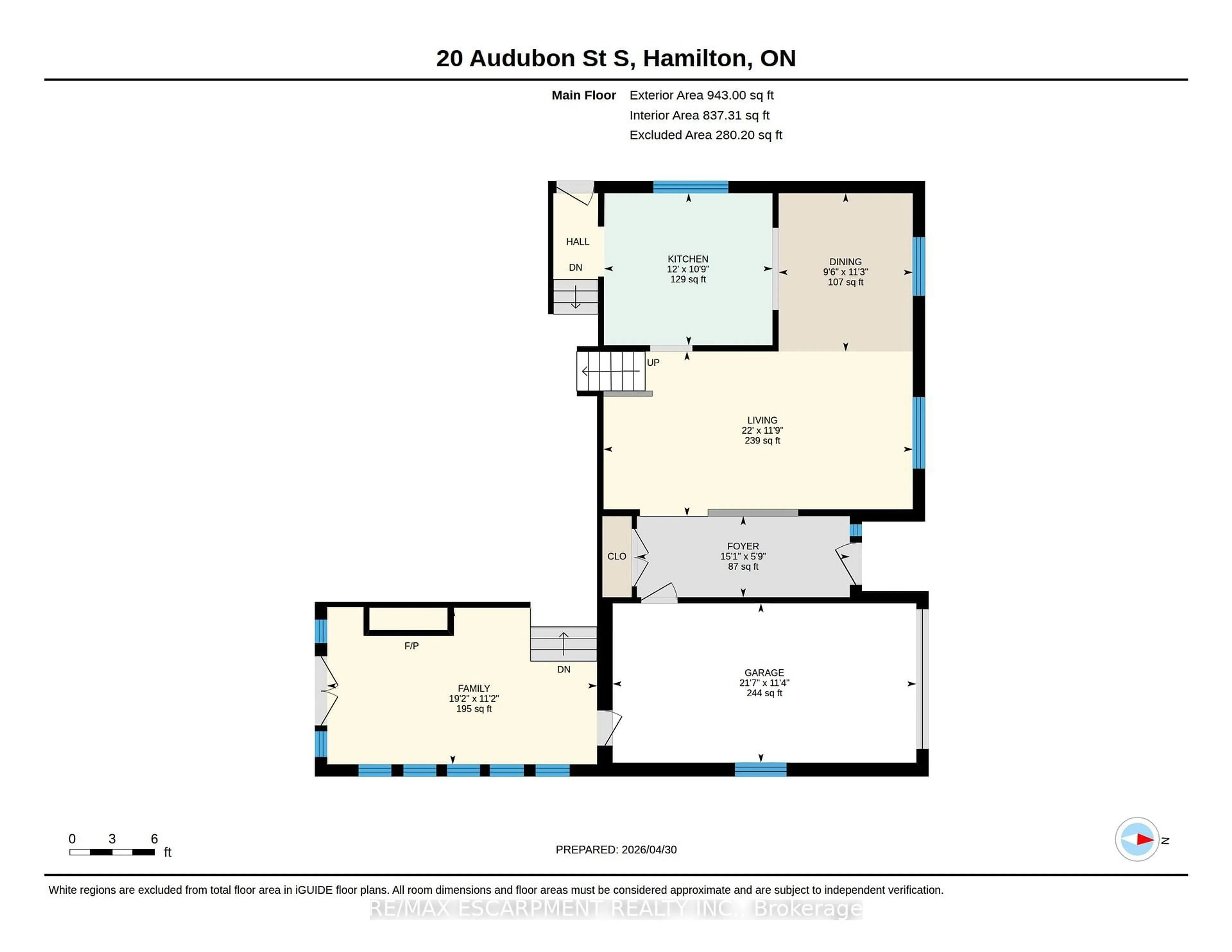 Floor plan for 20 AUDUBON St, Hamilton Ontario L8J 1J7