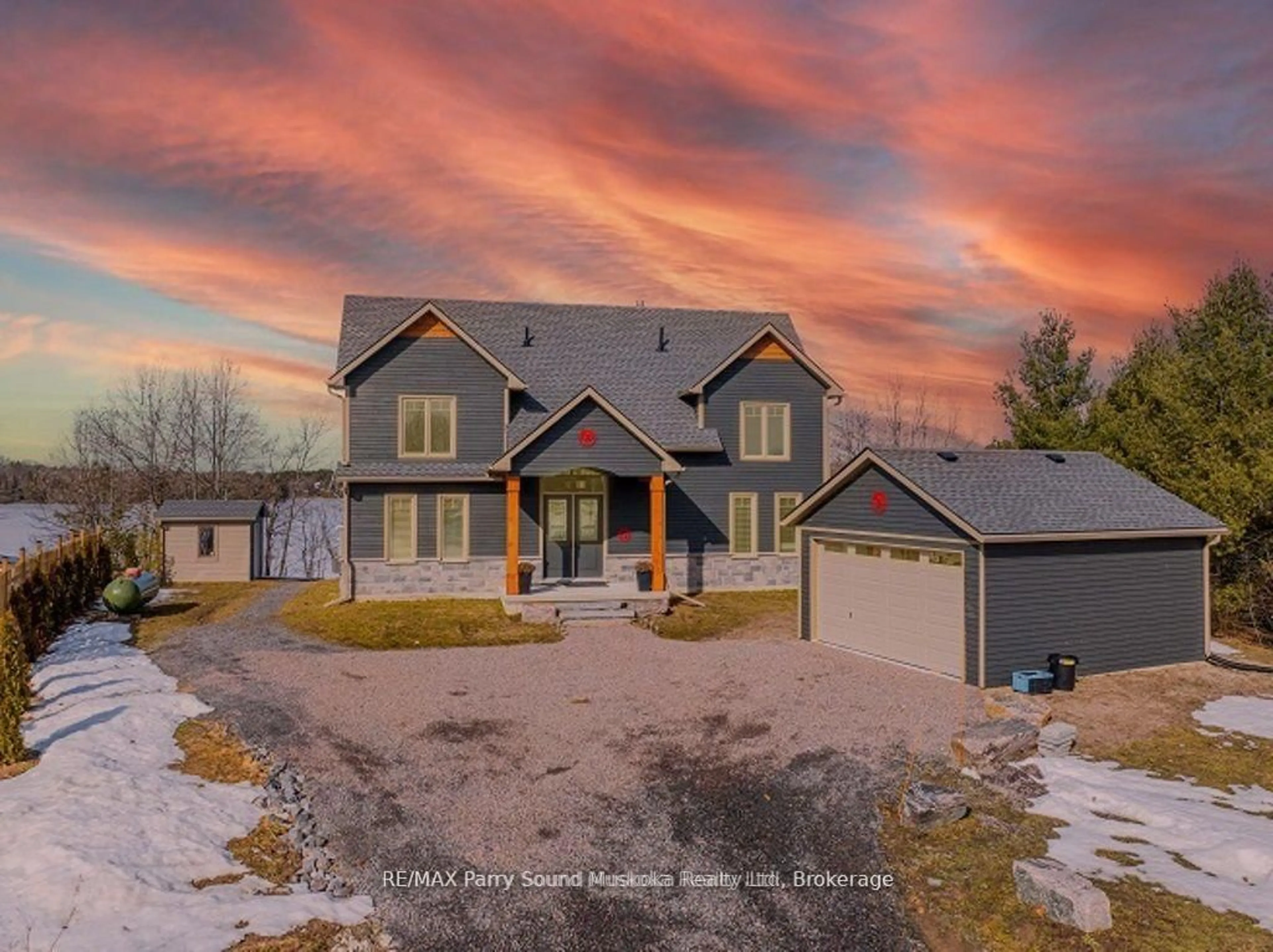 A pic from outside/outdoor area/front of a property/back of a property/a pic from drone, unknown for 730 124 Highway, McKellar Ontario P0G 1C0
