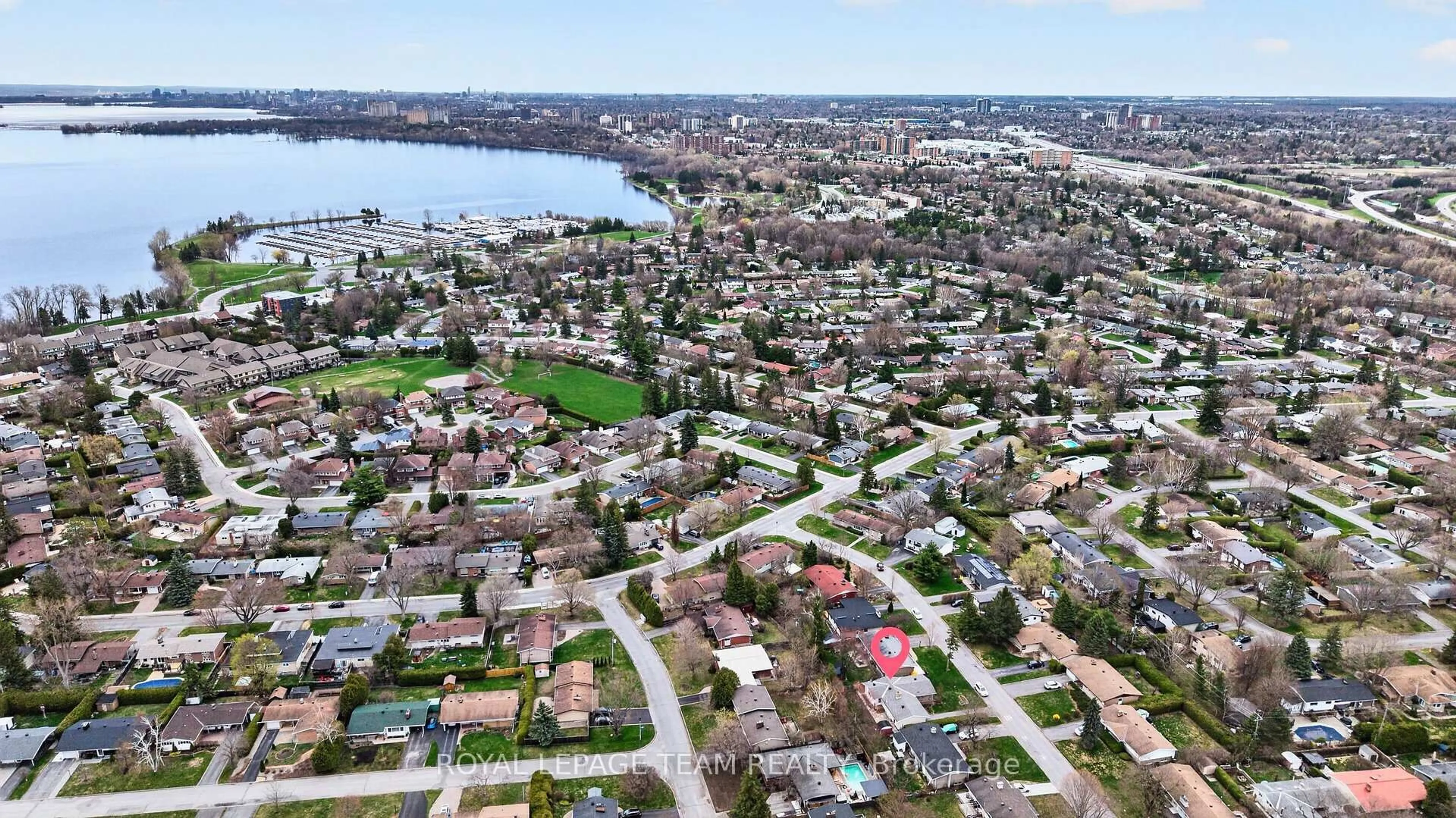 A pic from outside/outdoor area/front of a property/back of a property/a pic from drone, water/lake/river/ocean view for 10 Cleadon Dr, Ottawa Ontario K2H 5P3
