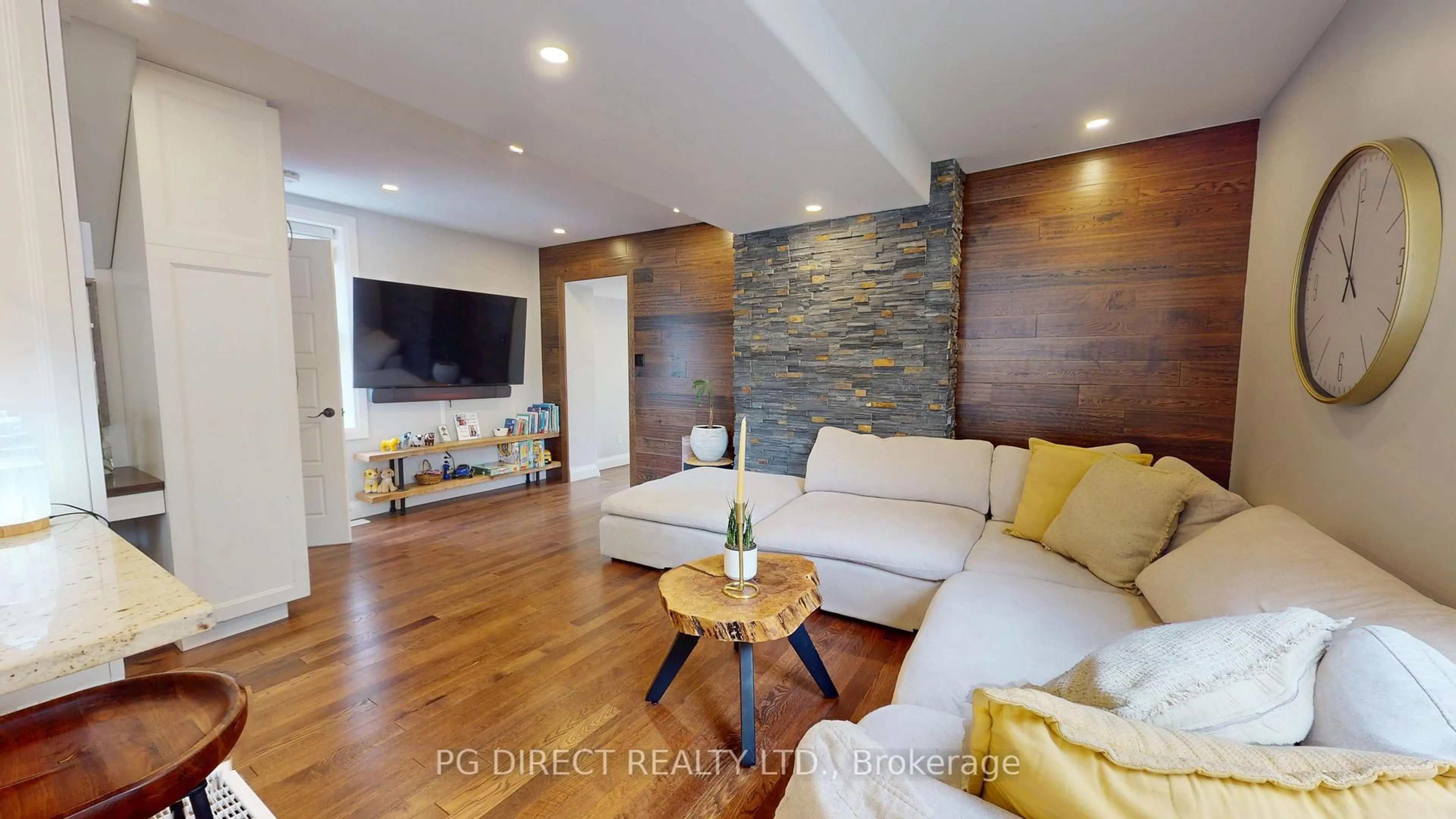 Living room with furniture, wood/laminate floor for 158 Waterloo Ave, Guelph Ontario N1H 3J1