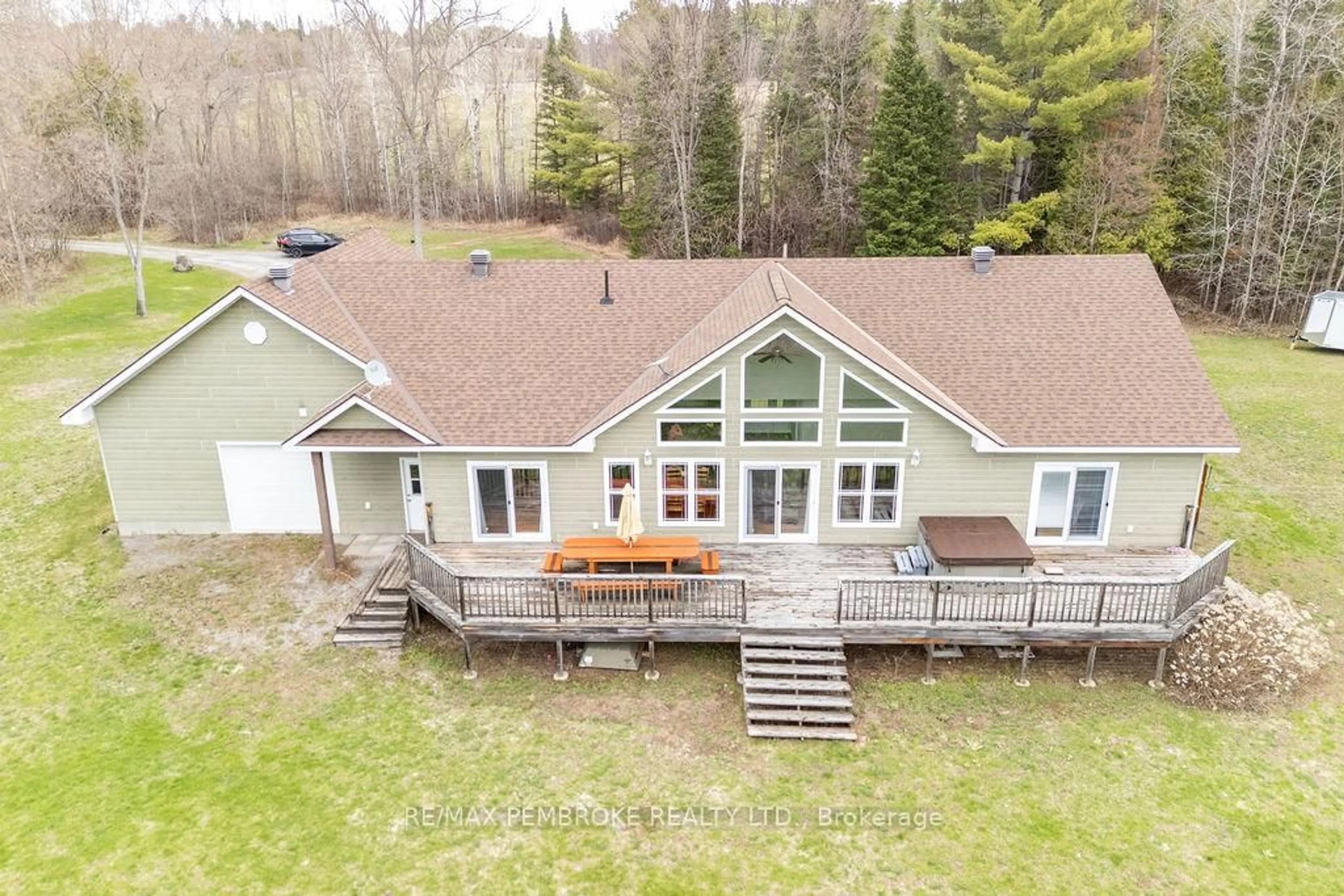 A pic from outside/outdoor area/front of a property/back of a property/a pic from drone, water/lake/river/ocean view for 249B Crooked Rapids Rd, Eganville Ontario K0J 1T0