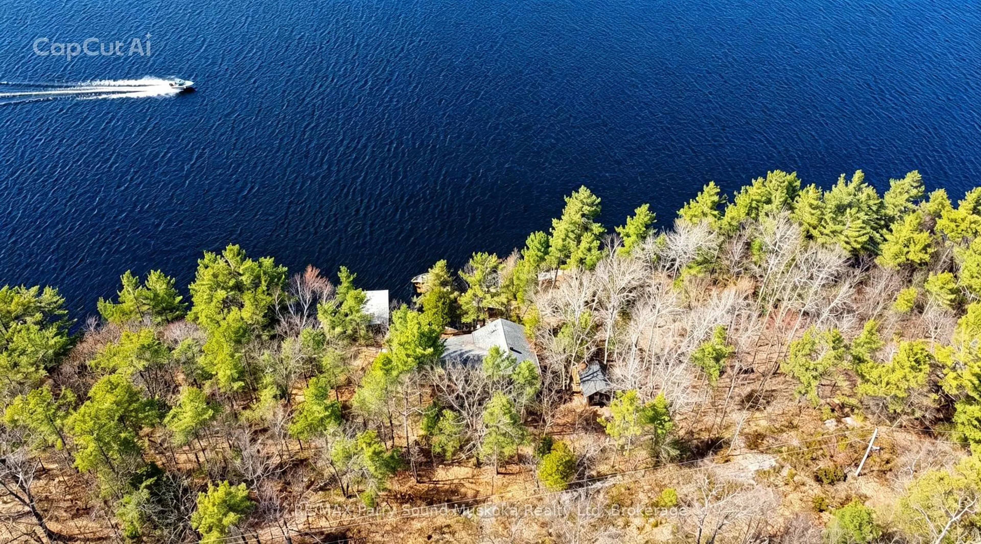 A pic from outside/outdoor area/front of a property/back of a property/a pic from drone, water/lake/river/ocean view for 55 Healey Lake Water, The Archipelago Ontario P2A 0B7