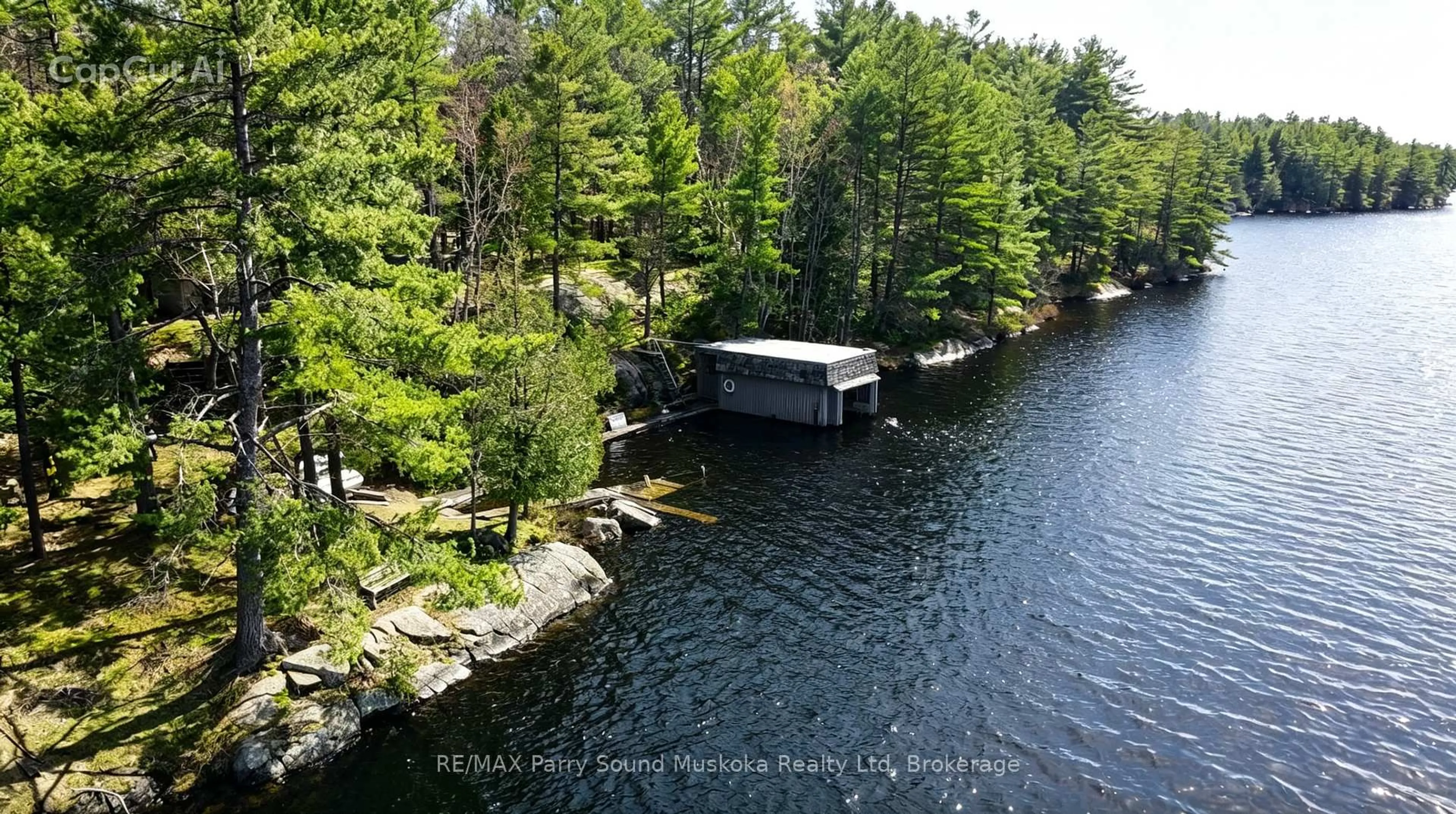 A pic from outside/outdoor area/front of a property/back of a property/a pic from drone, water/lake/river/ocean view for 55 Healey Lake Water, The Archipelago Ontario P2A 0B7