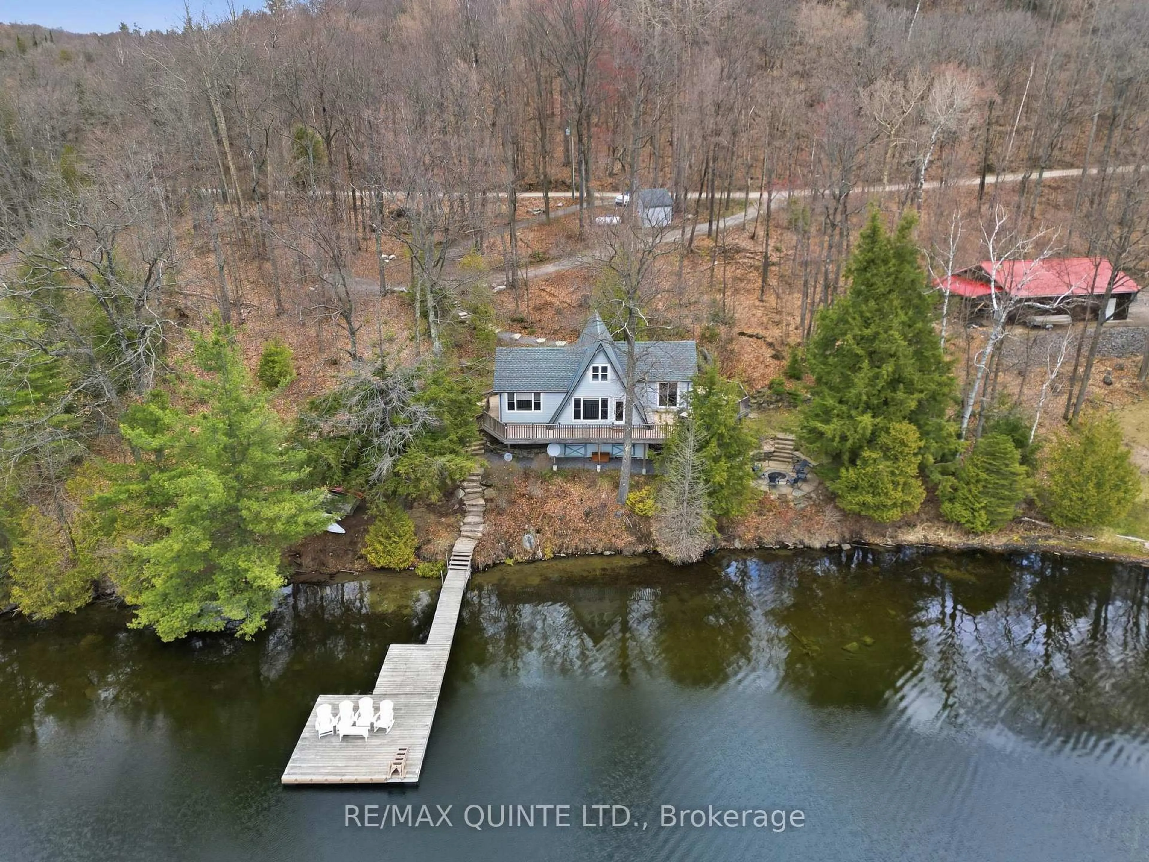 A pic from outside/outdoor area/front of a property/back of a property/a pic from drone, water/lake/river/ocean view for 203 Faradale Dr, Bancroft Ontario K0L 1C0